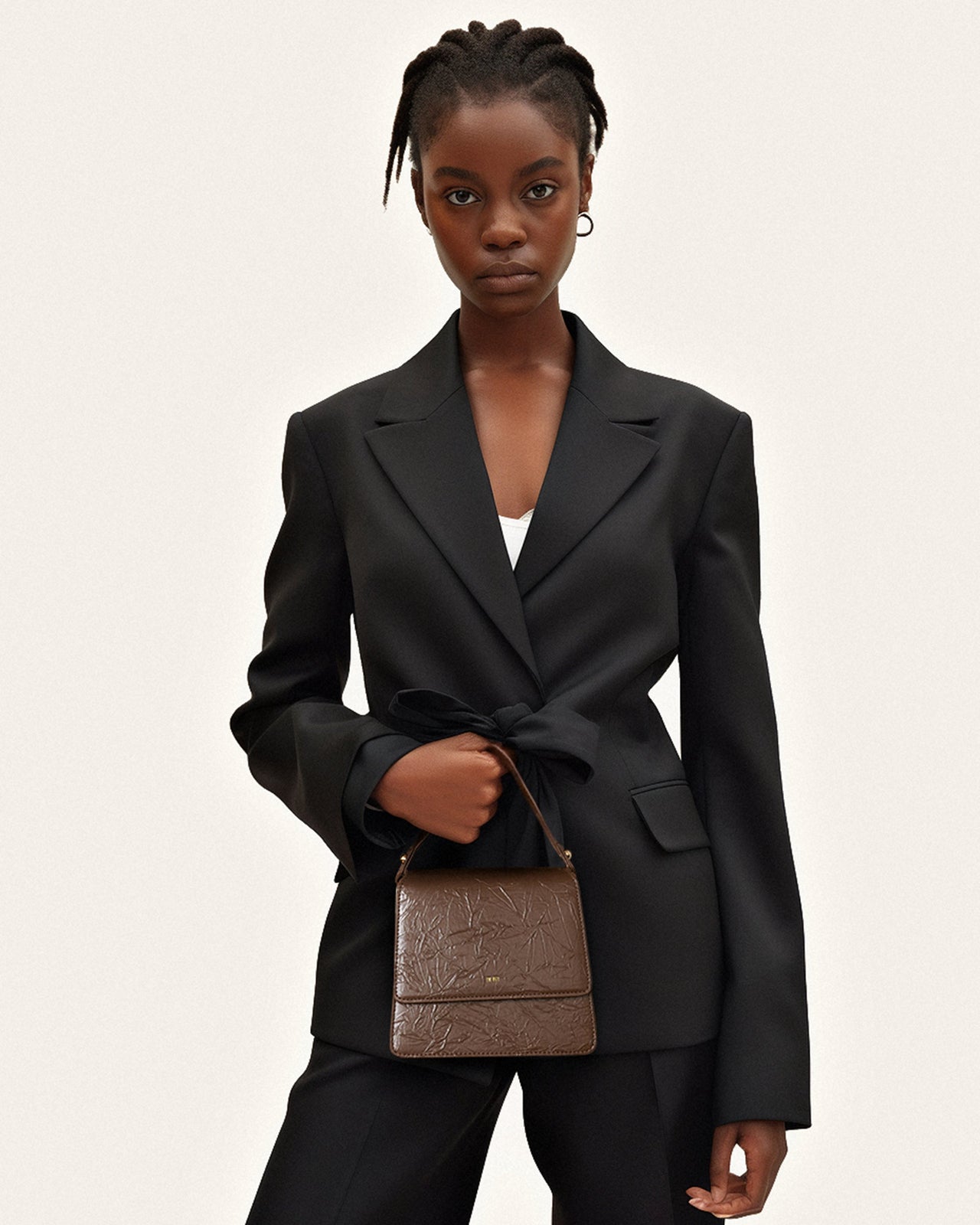 Borsa a tracolla con manico superiore FAE - Terra d'ombra con plissé