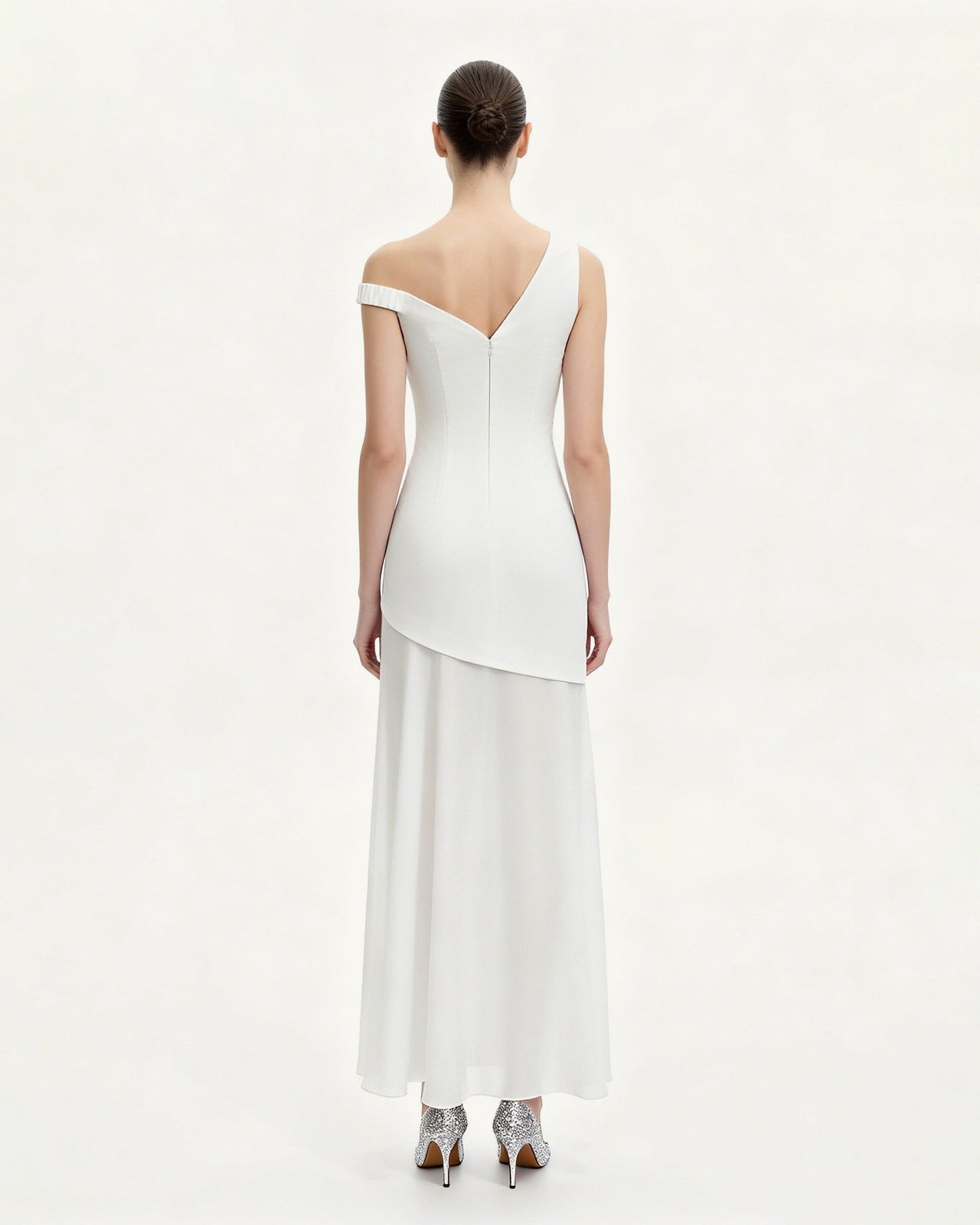 Abito lungo asimmetrico floreale - Bianco