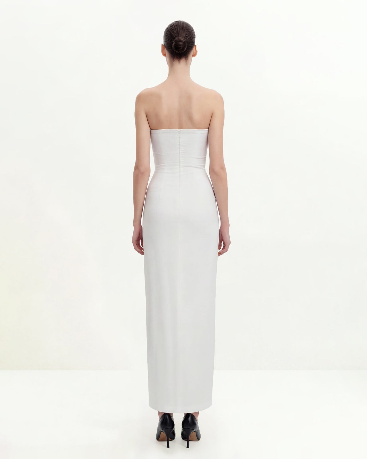 Abito lungo floreale senza spalline - Bianco