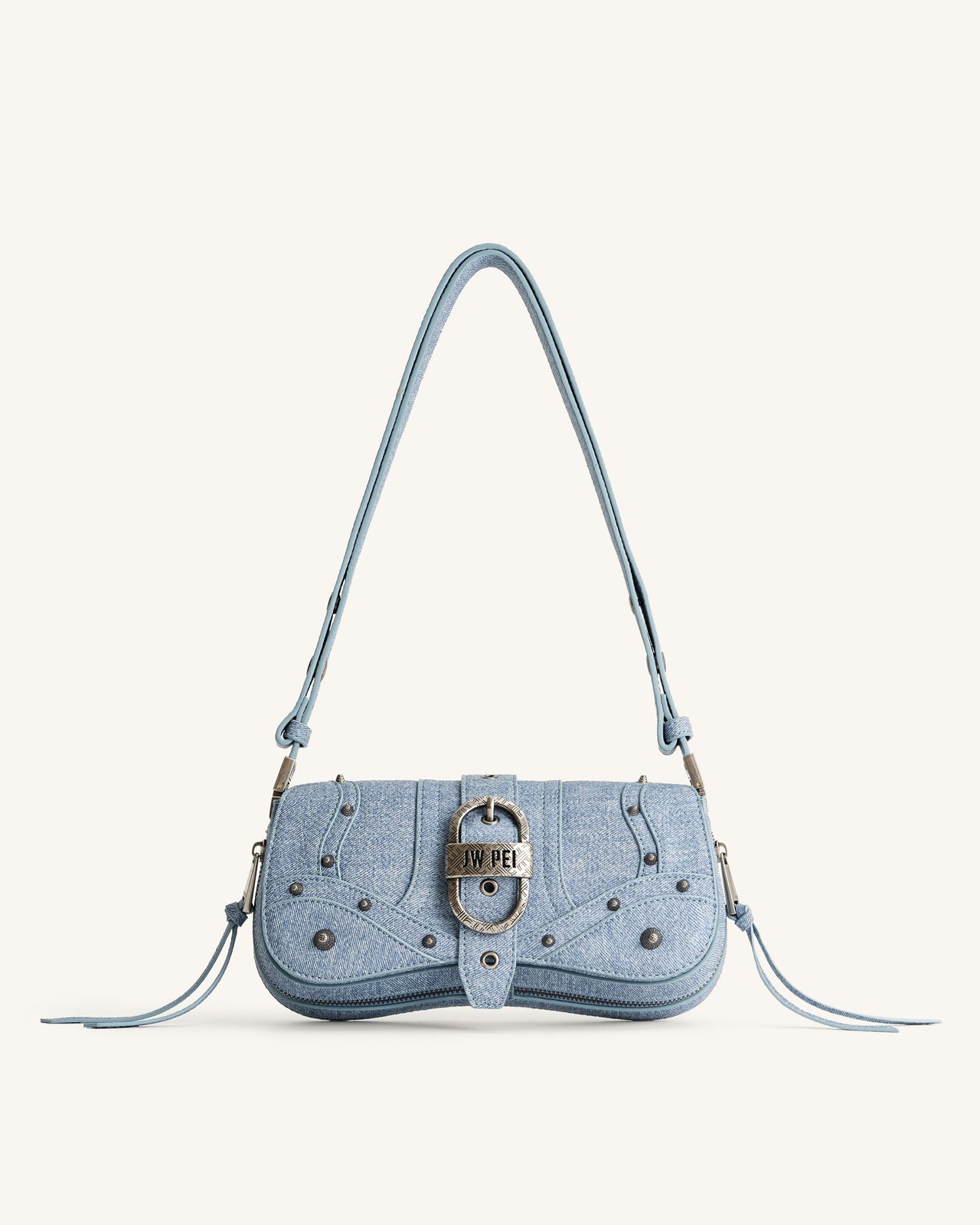 Borsa a tracolla curva Joy Denim Embossed - Blu