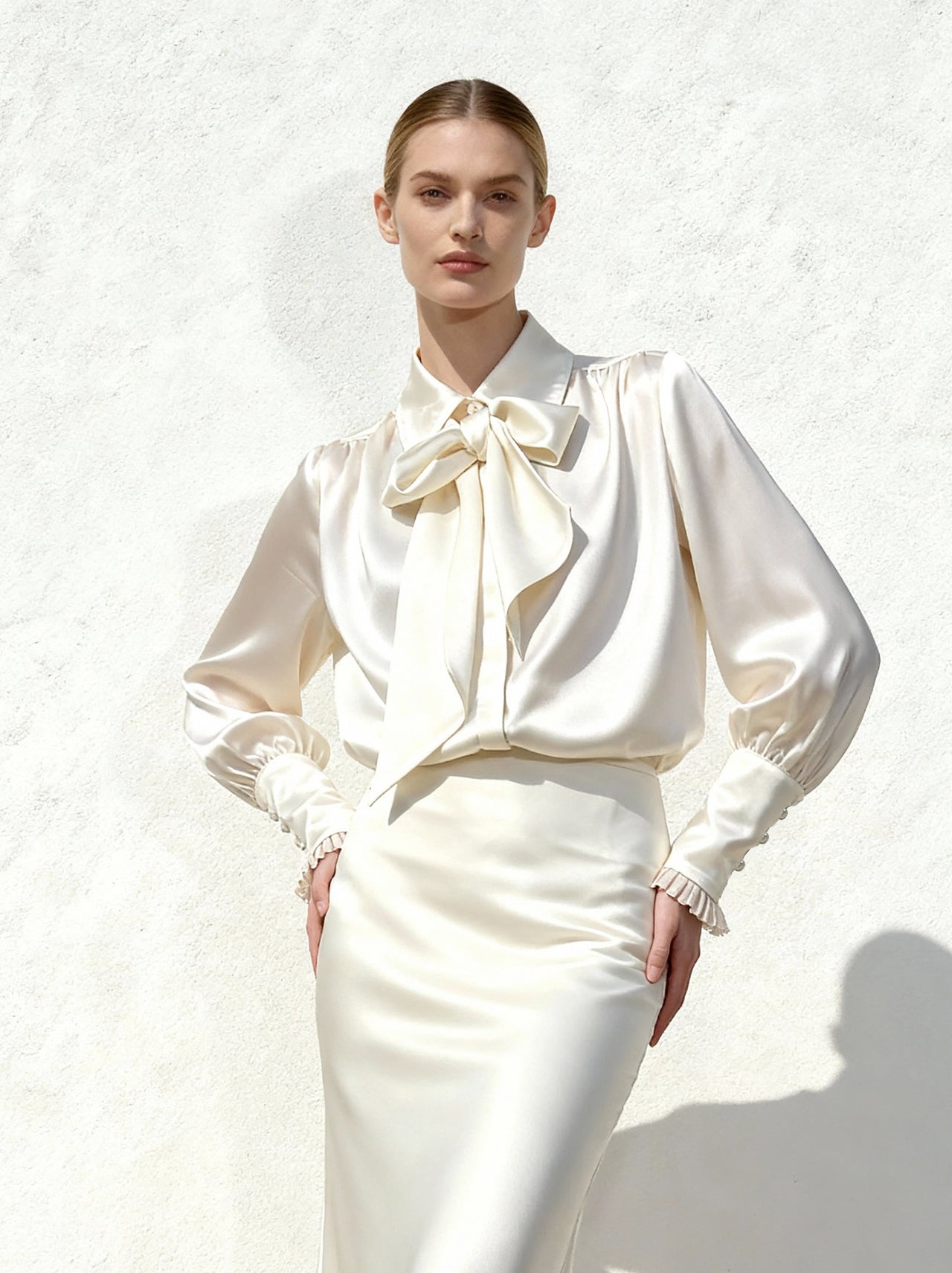 Blusa con Lazos y Mangas Abullonadas – Blanco