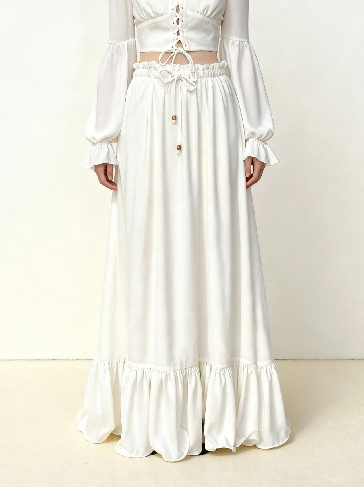 Gonna maxi in chiffon con coulisse - Bianco