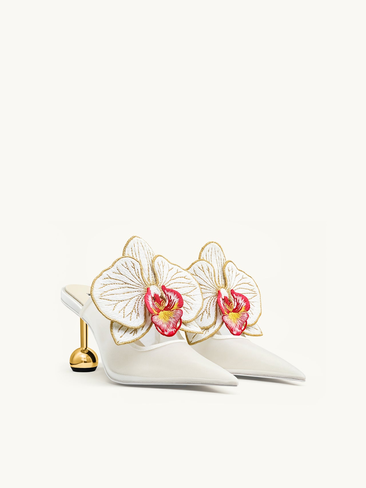 Sofia Orchid Sphere Heel Mules - Bianco