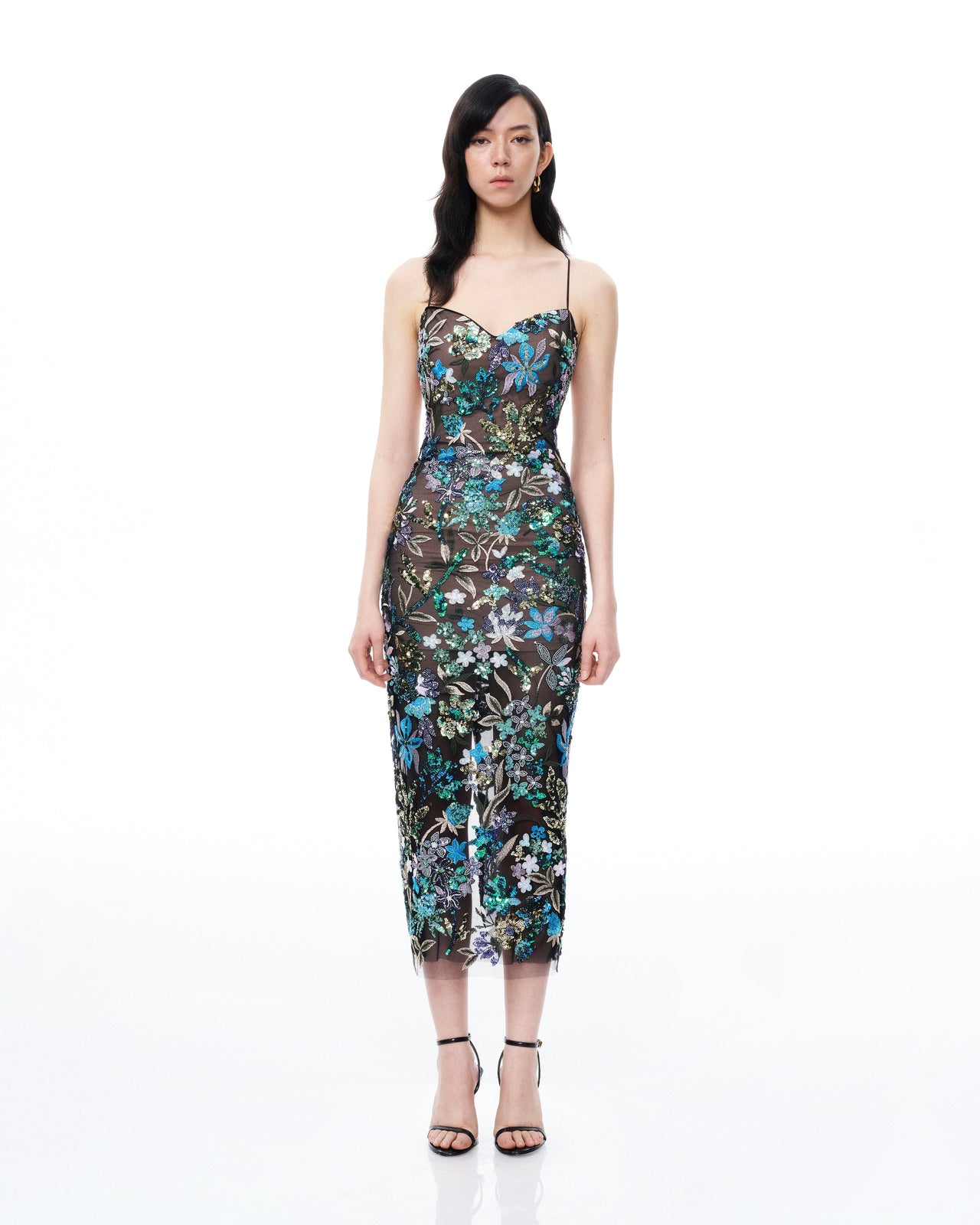 Isadora Abito con Paillettes Floreali - Nero Multicolore