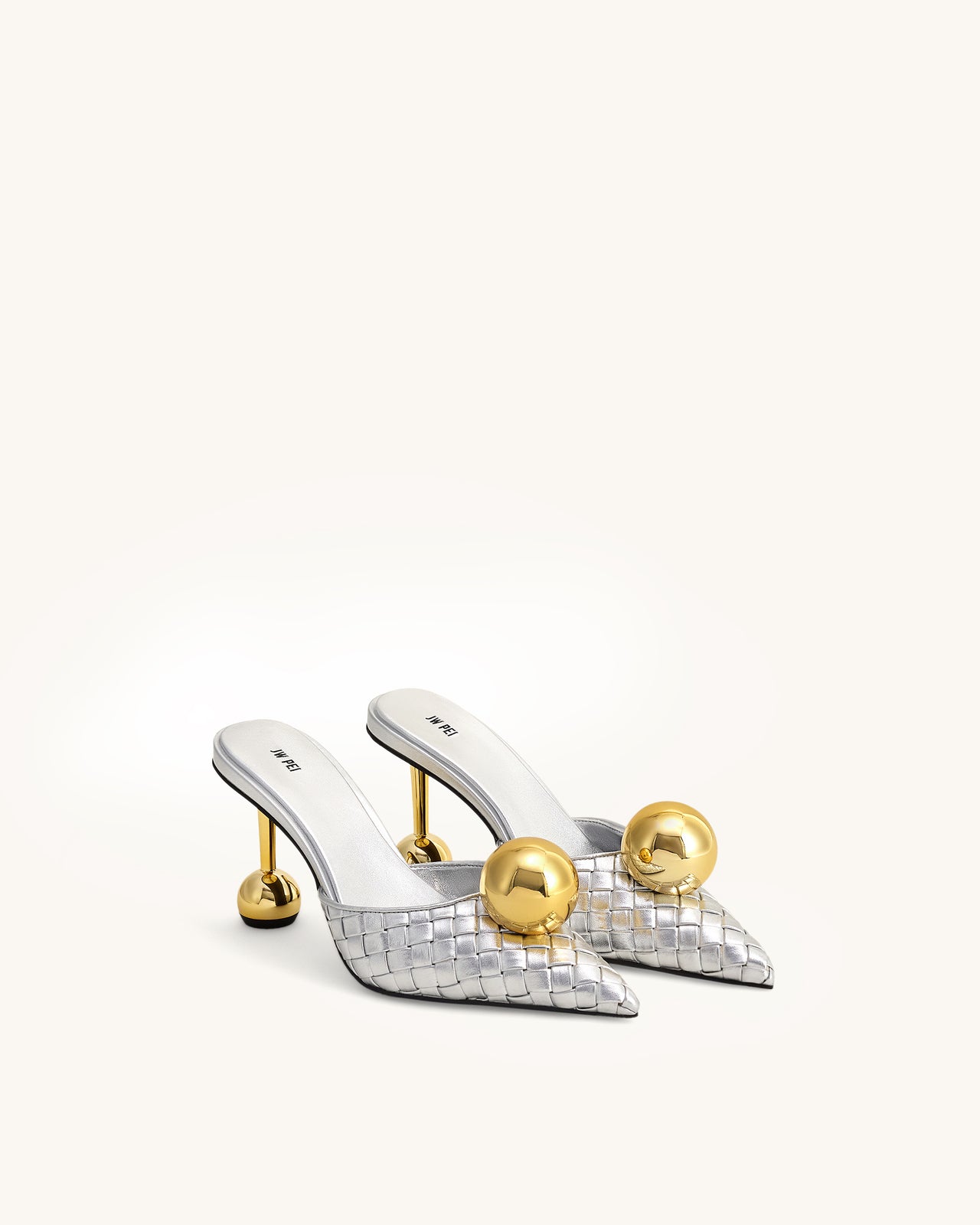 Sofia Mules con Tacco a Sfera Intrecciato - Argento e Oro