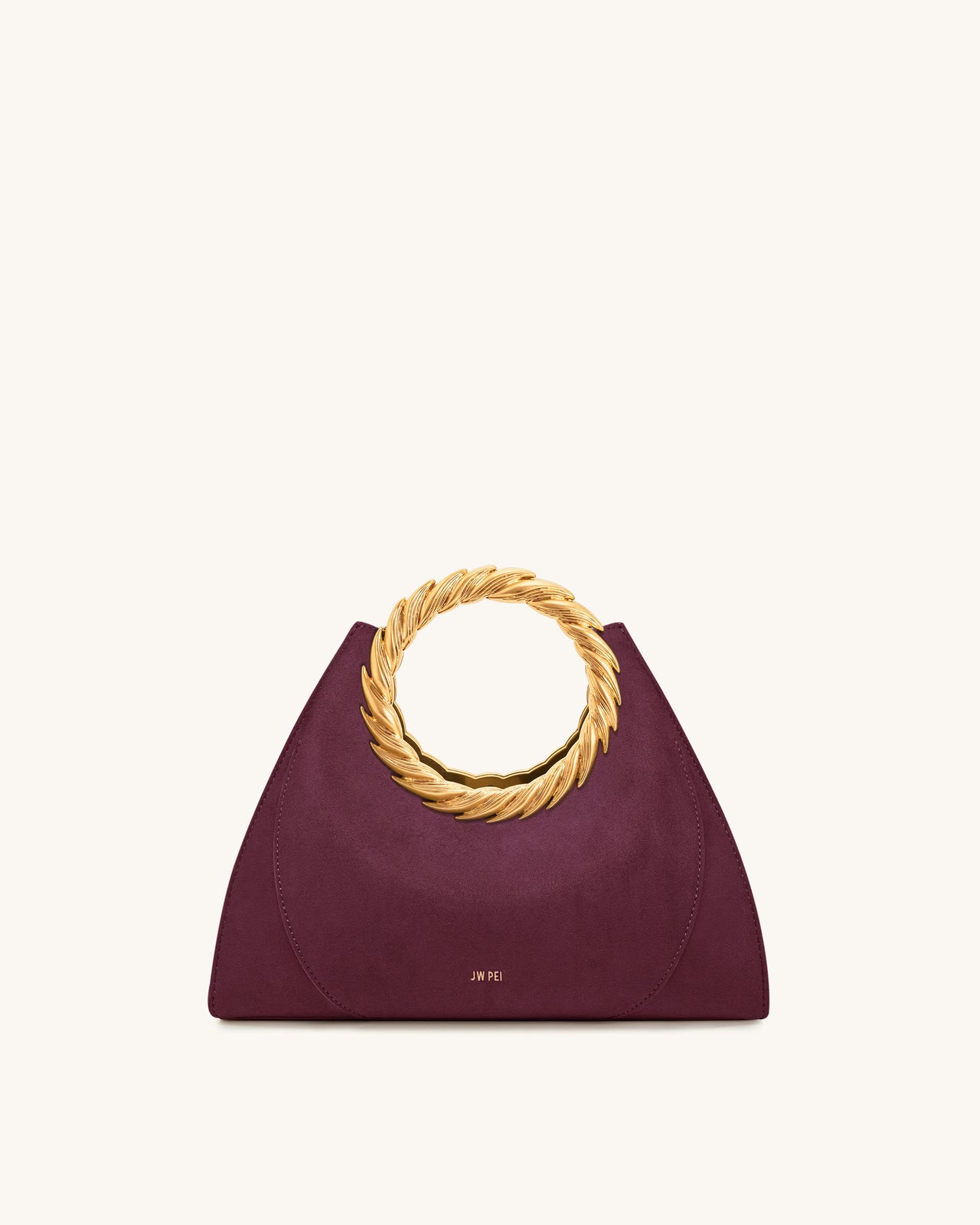 Borsa scultura in similpelle scamosciata con manico a foglia Amiya - Rosso Merlot