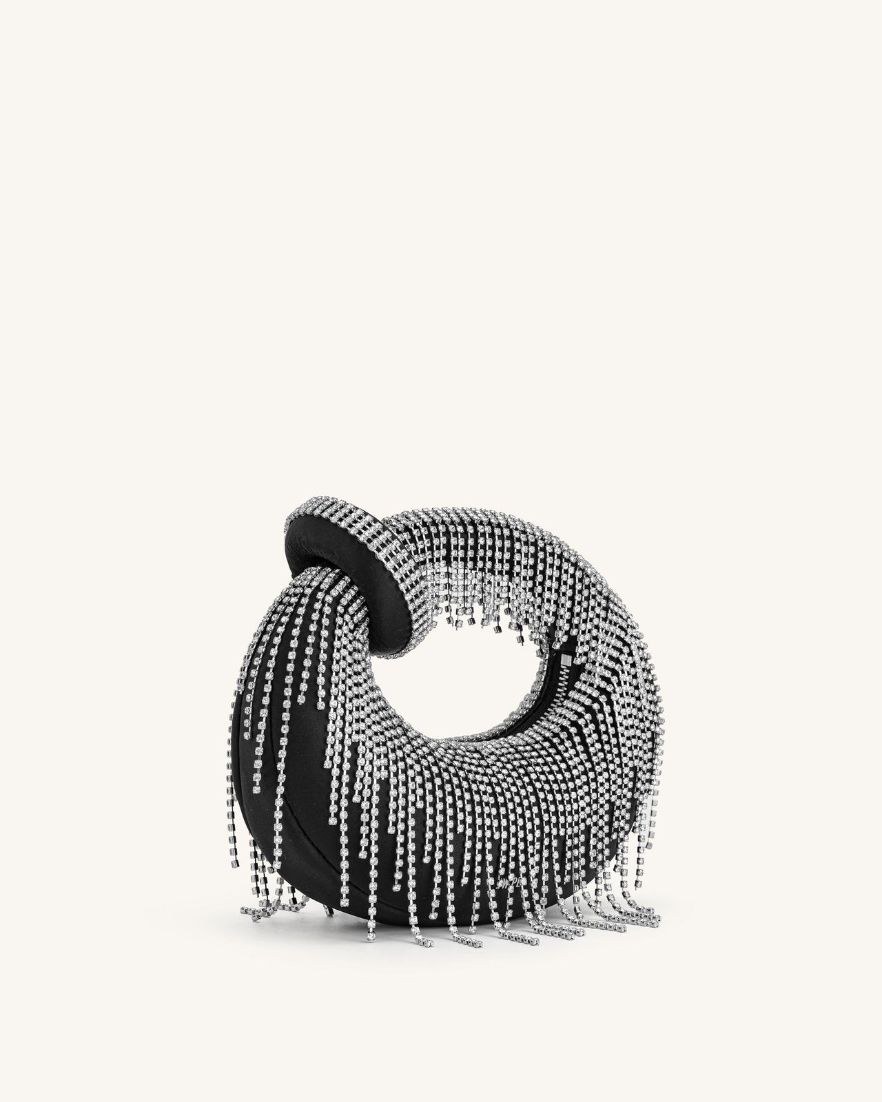 Borsa a mano mini con manico superiore in raso e cristalli artificiali Abacus - Nero
