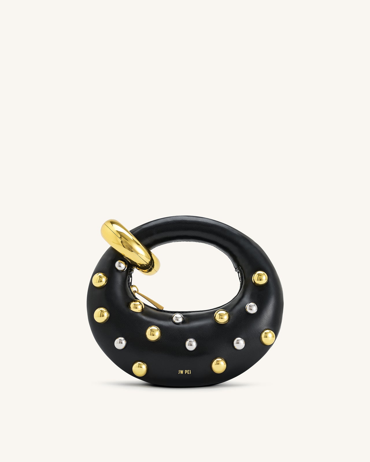 Borsa Abacus mini borchiata con manico superiore - Nero