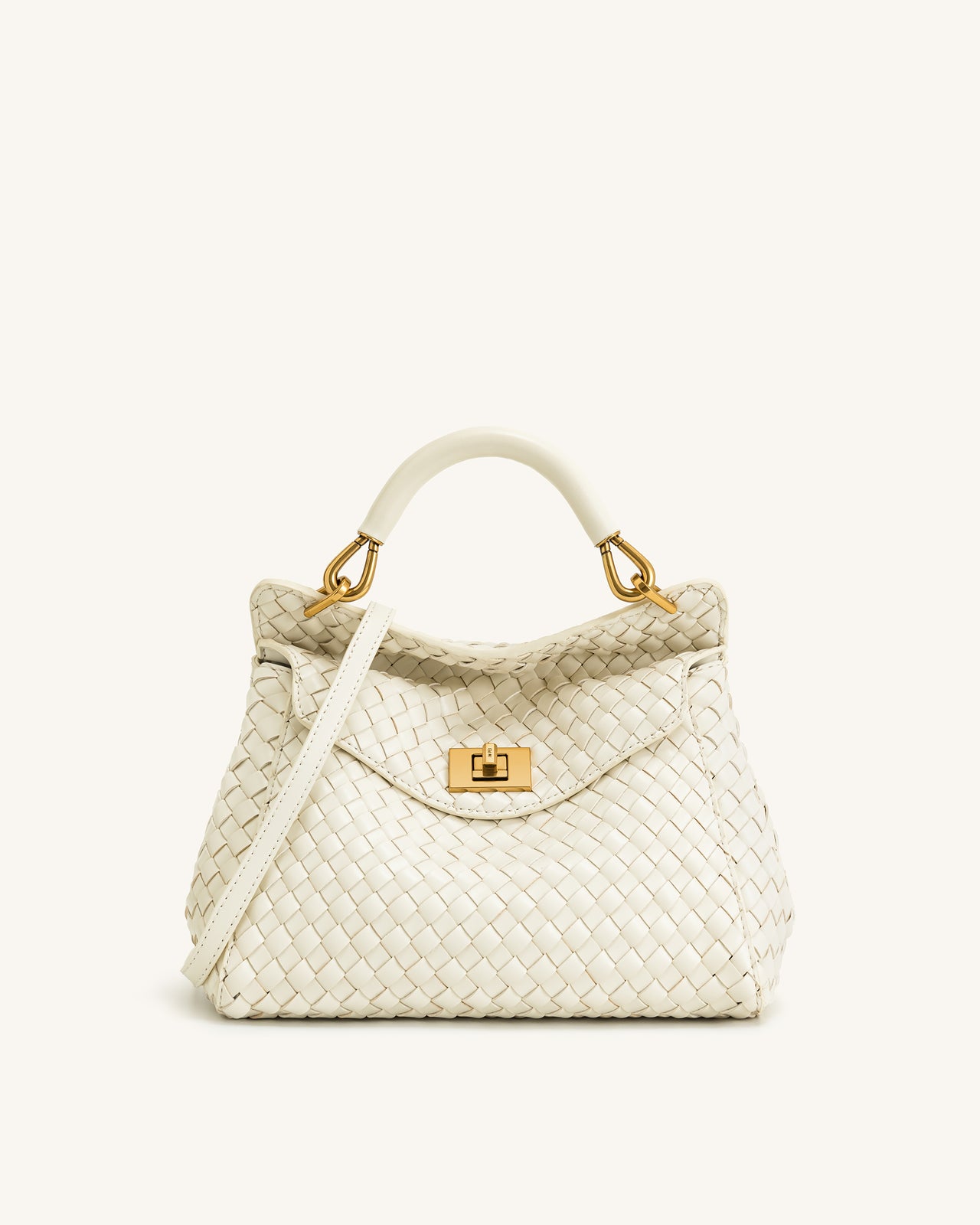 Lucia Borsa Classica Intrecciata con Manico Superiore - Bianco