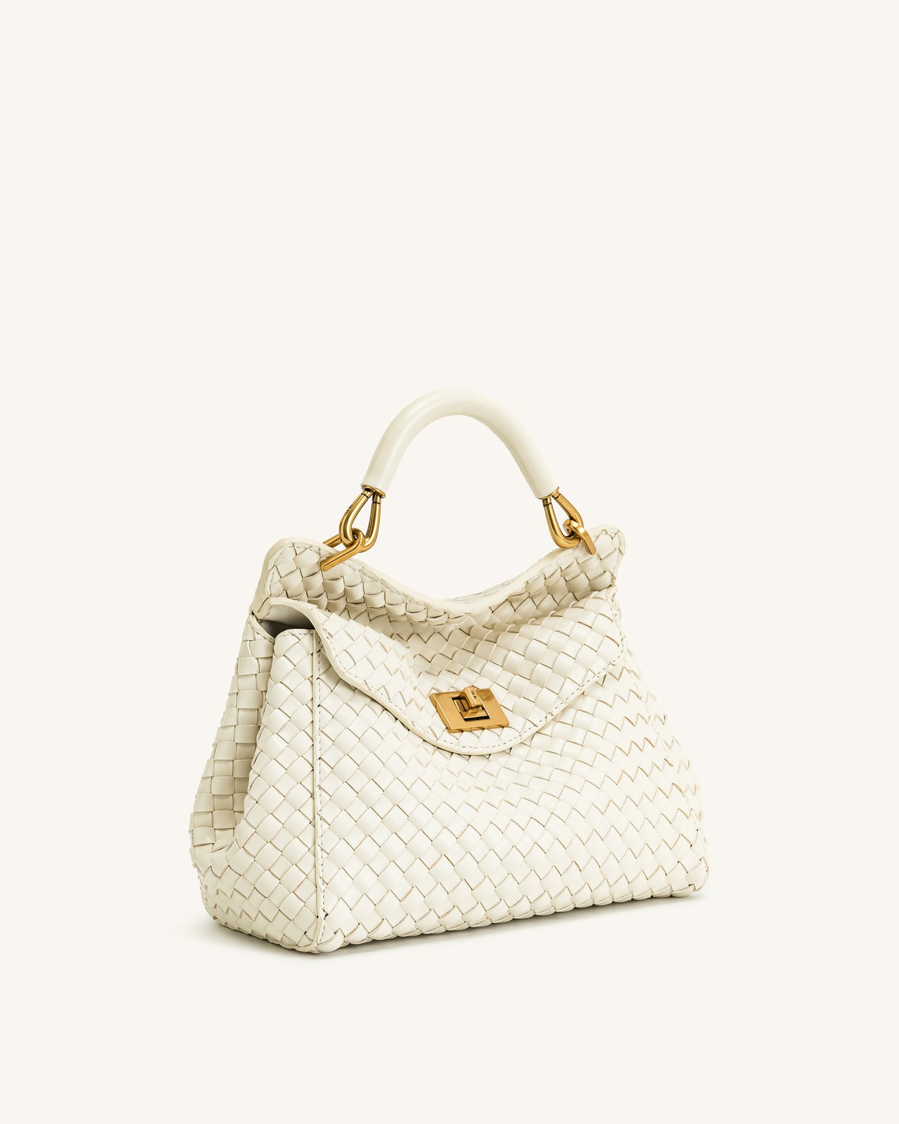 Lucia Borsa Classica Intrecciata con Manico Superiore - Bianco