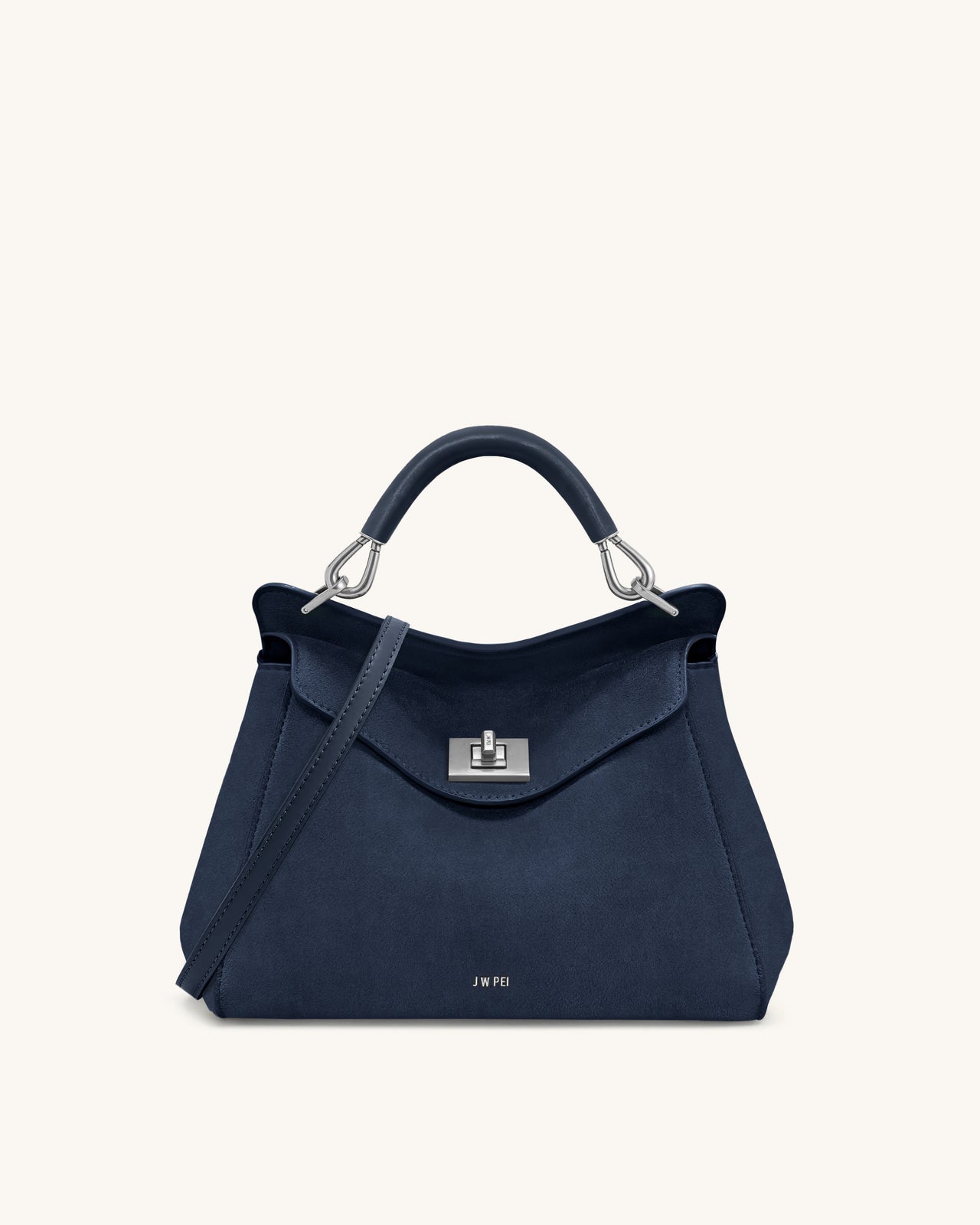 Lucia Borsa Classica a Mano in Finta Pelle Scamosciata - Blu Navy