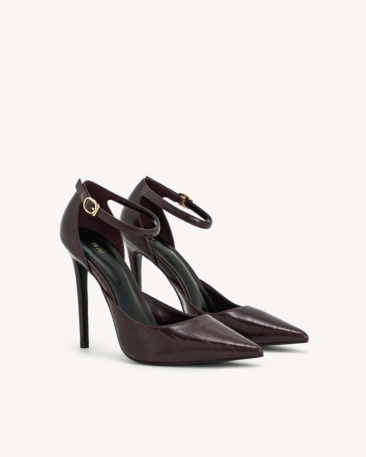 Leah Décolleté con Cinturino alla Caviglia in Stampa Coccodrillo - Borgogna