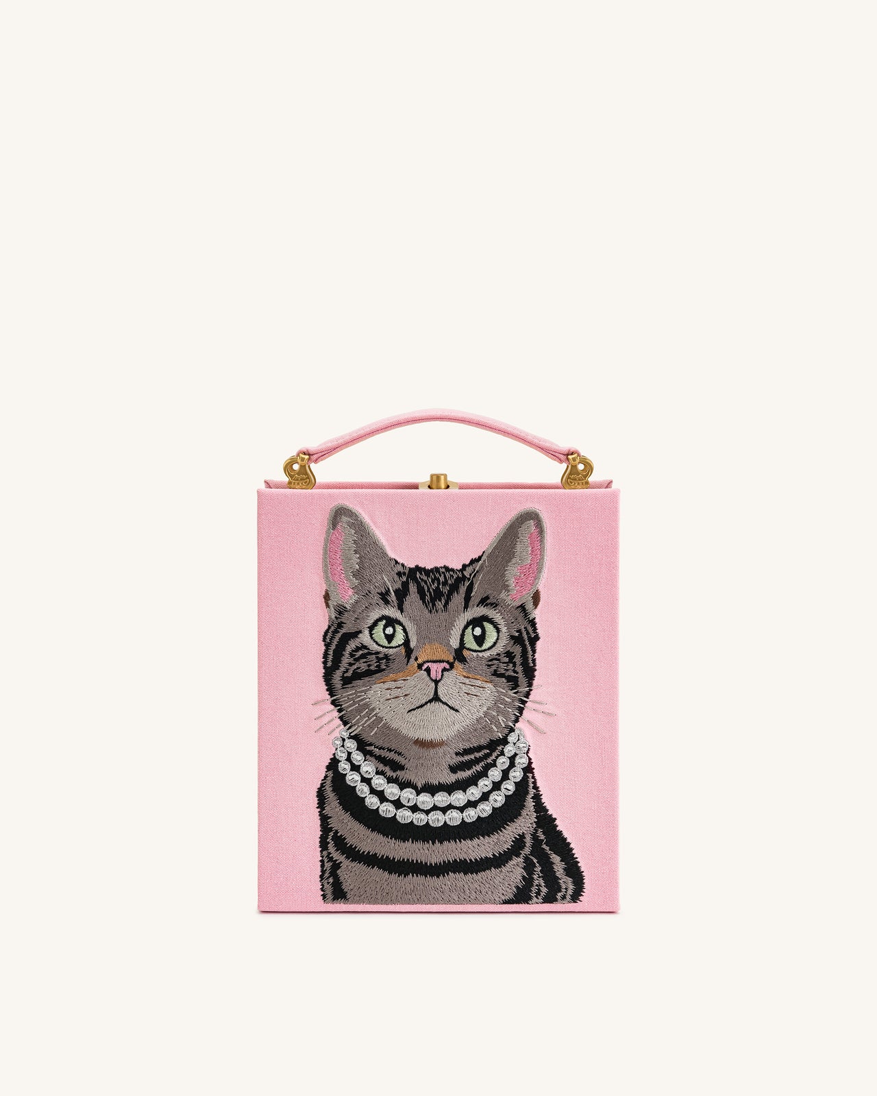 Taya Pochette a Forma di Libro con Motivo Gatto Tabby - Rosa