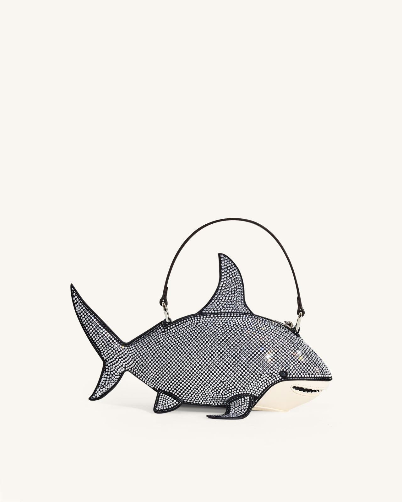 Nerys Borsa a Mano a Forma di Squalo con Cristalli Artificiali - Nera