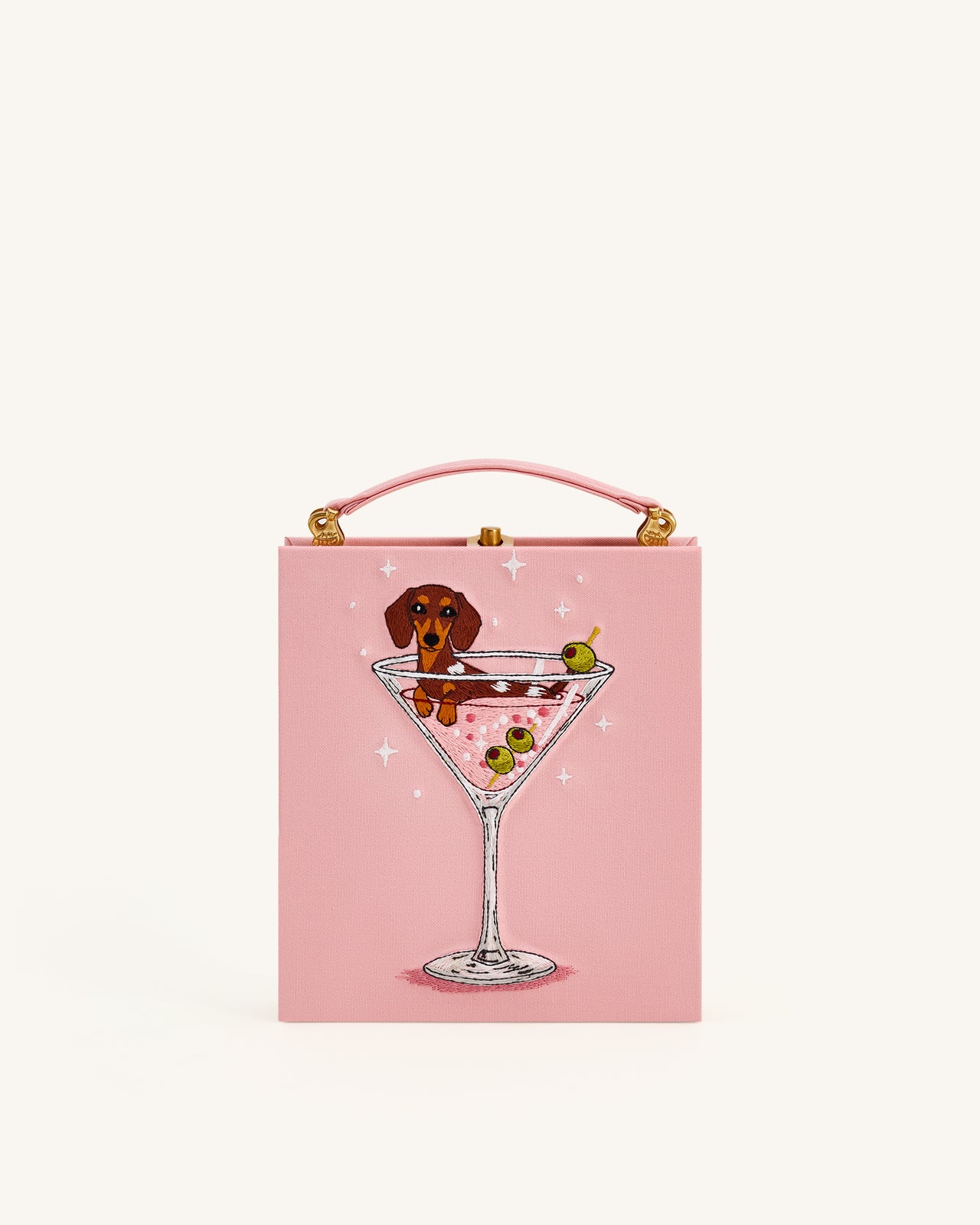 Pochette a forma di libro con motivo cucciolo e calice di vino Taya - Rosa