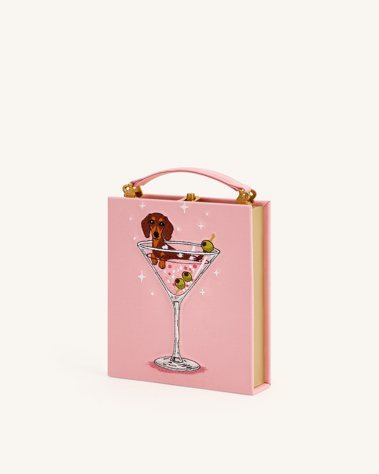 Pochette a forma di libro con motivo cucciolo e calice di vino Taya - Rosa