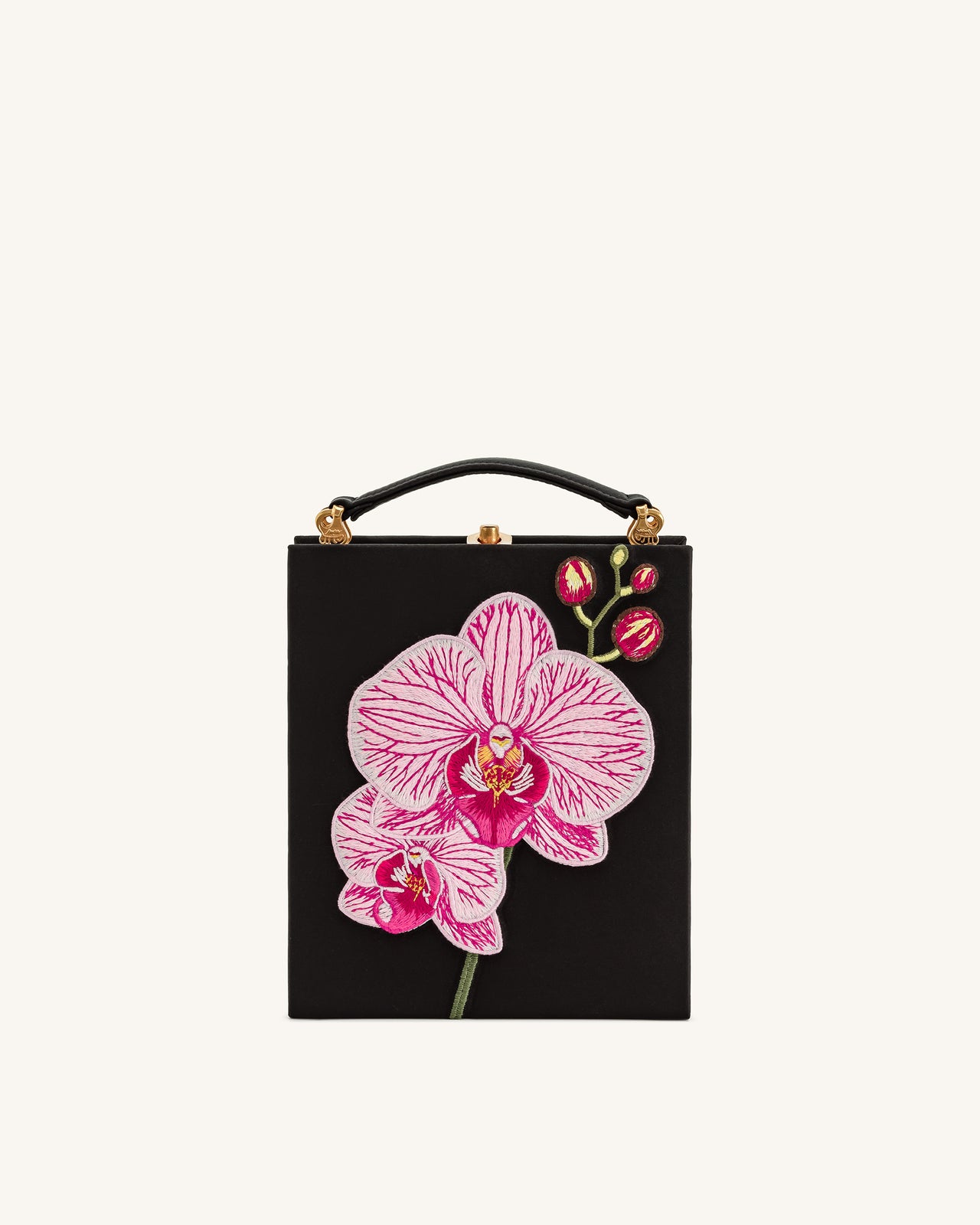 Taya Pochette a Forma di Libro con Motivo di Orchidea - Nero
