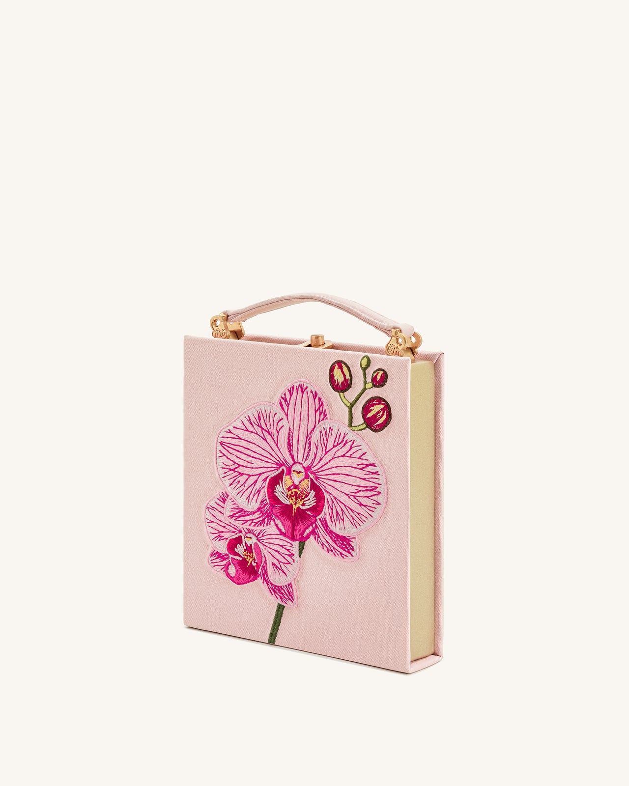 Taya Pochette a Forma di Libro con Motivo di Orchidea - Rosa