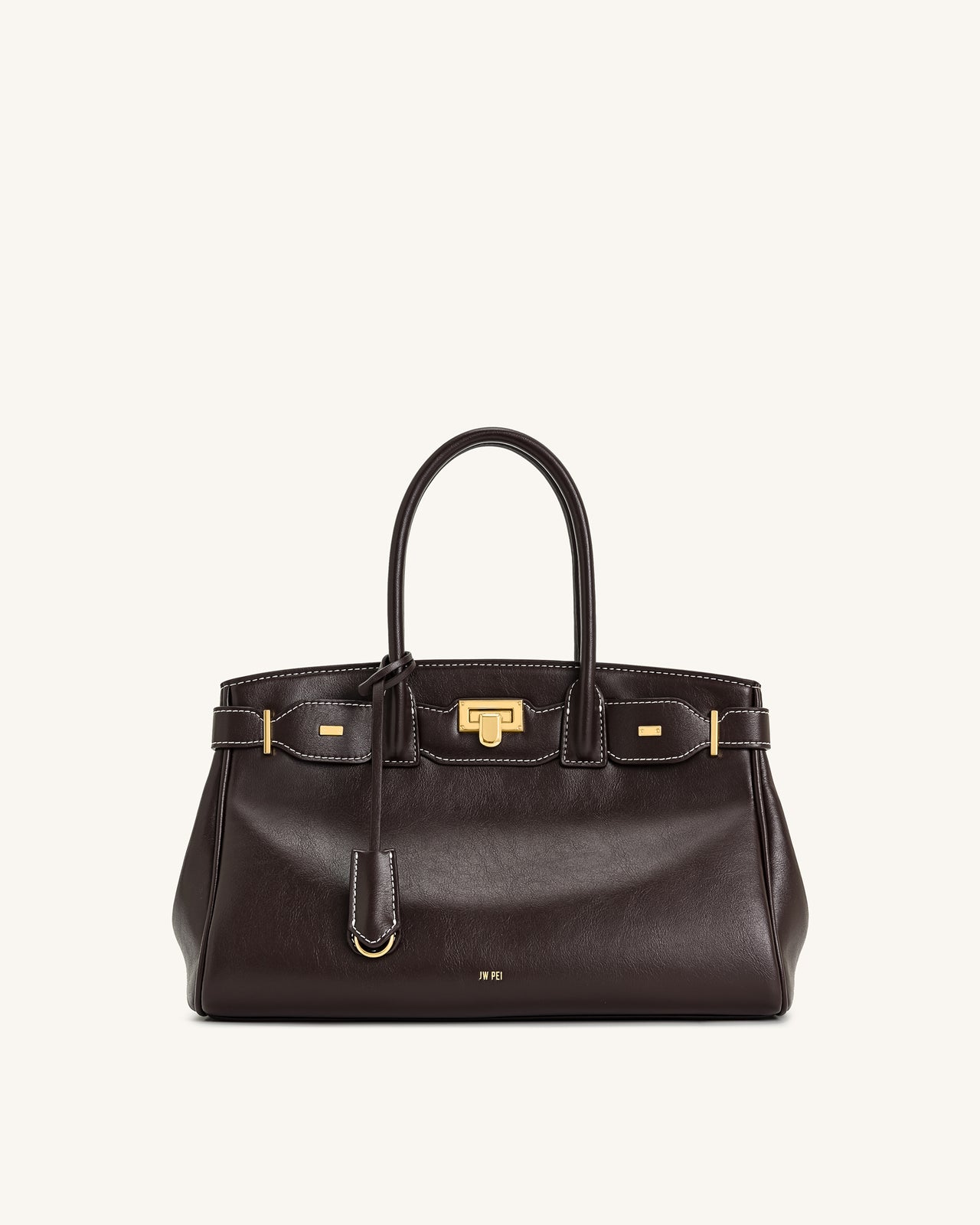 Ziva Borsa Tote con Decorazione a Chiusura in Metallo - Marrone Scuro