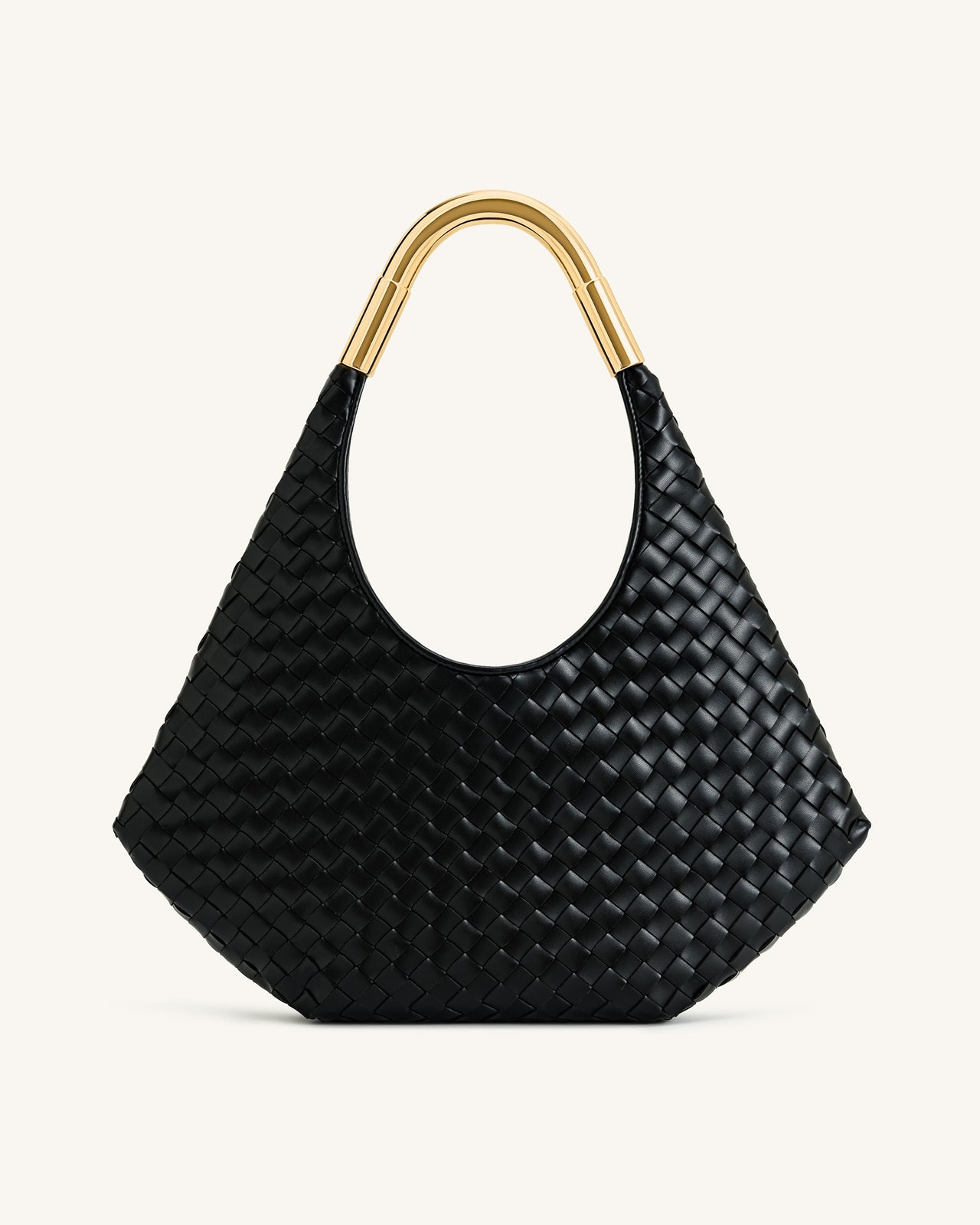 Olivia Borsa Hobo Intrecciata a Mano con Manico in Metallo - Nero