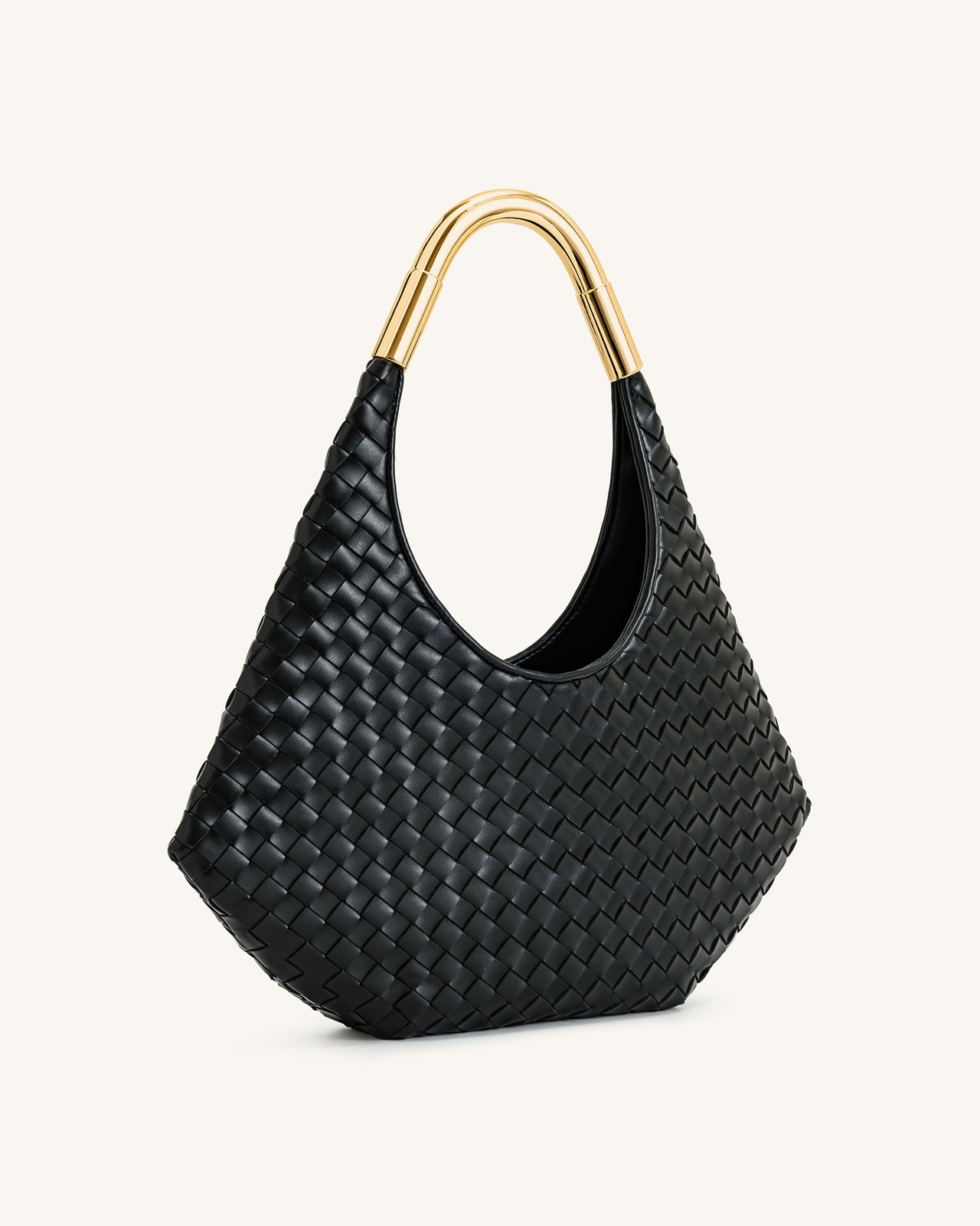 Olivia Borsa Hobo Intrecciata a Mano con Manico in Metallo - Nero