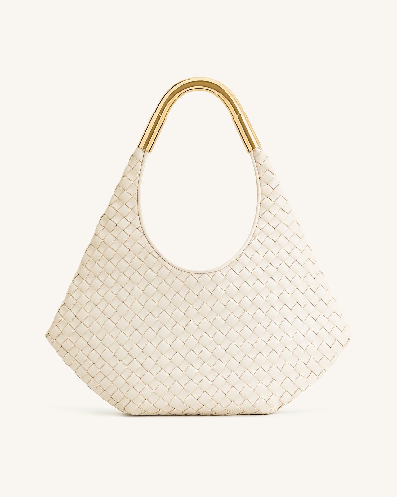 Olivia Borsa Hobo Intrecciata a Mano con Manico in Metallo - Bianco