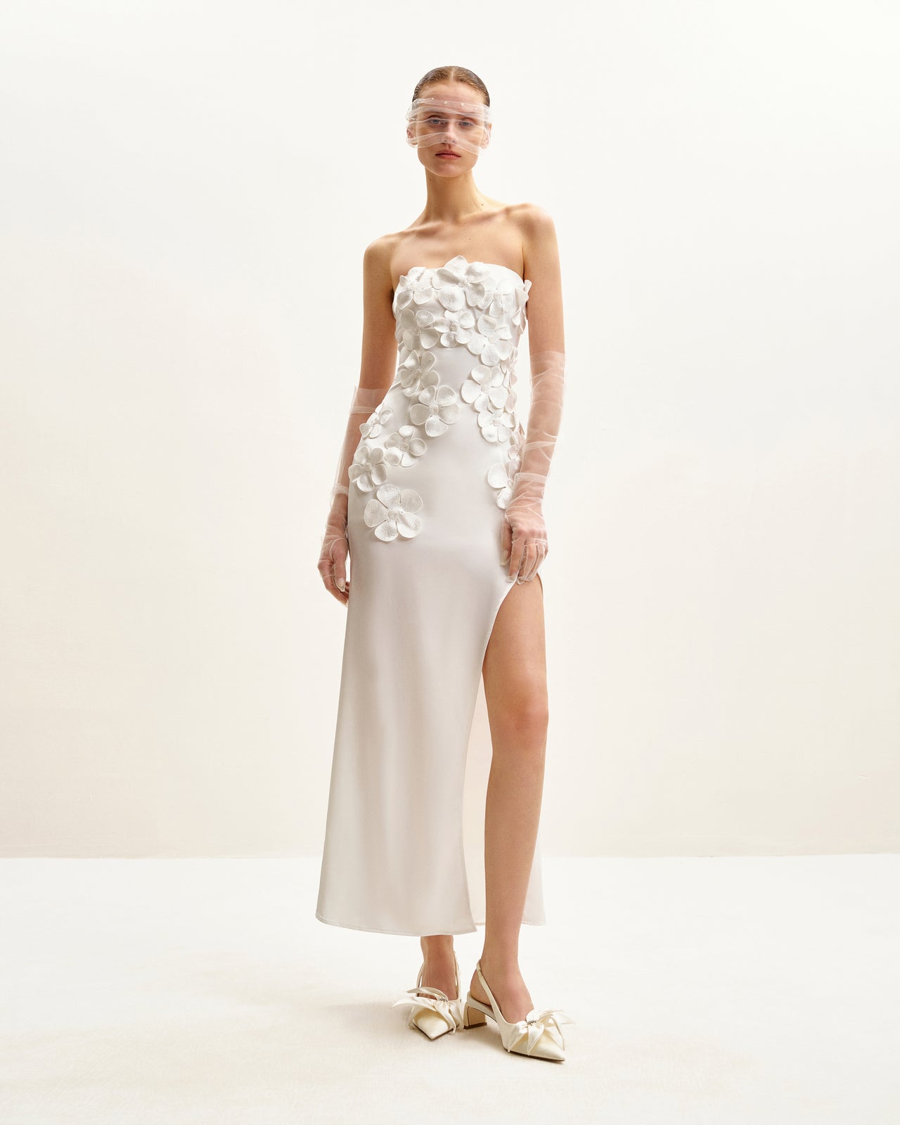 Abito Lungo Ricamato Floreale - Bianco