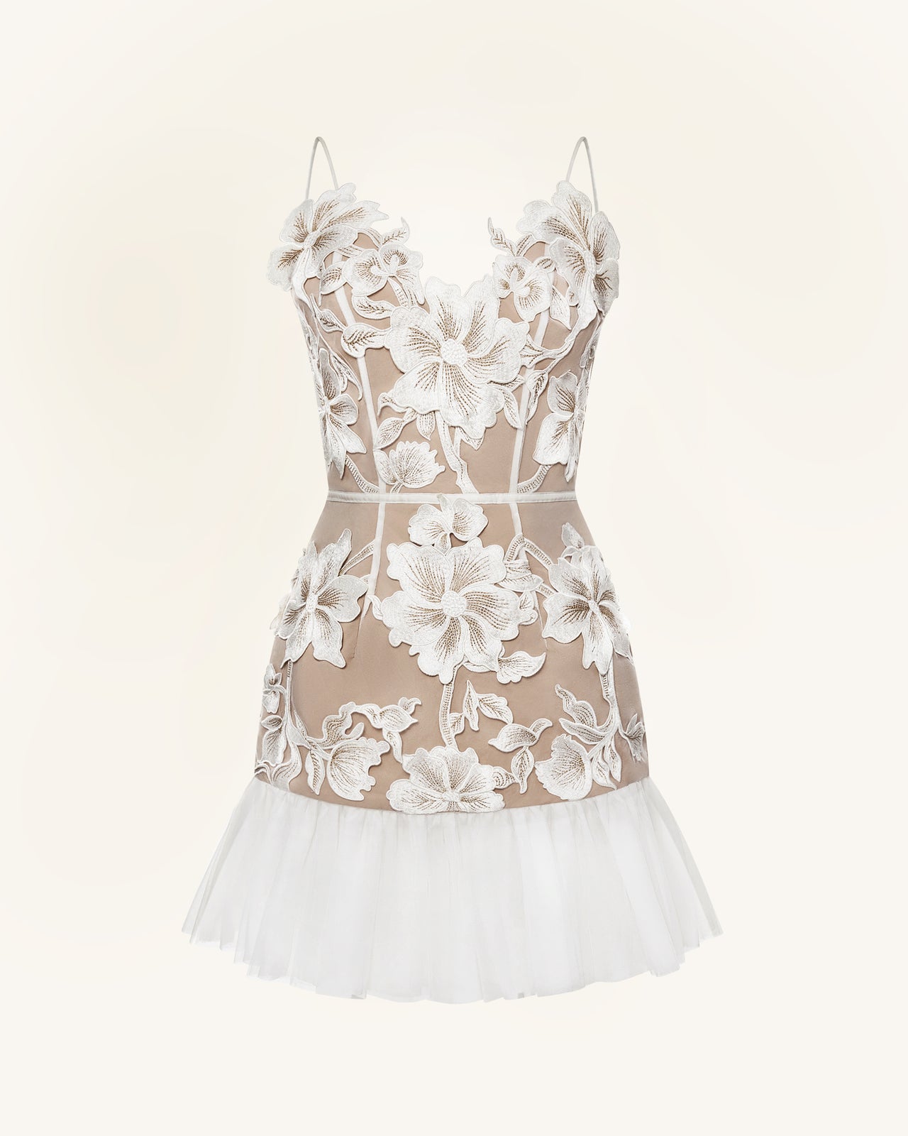 Floral Abito Mini con Spalline Sottili - Bianco