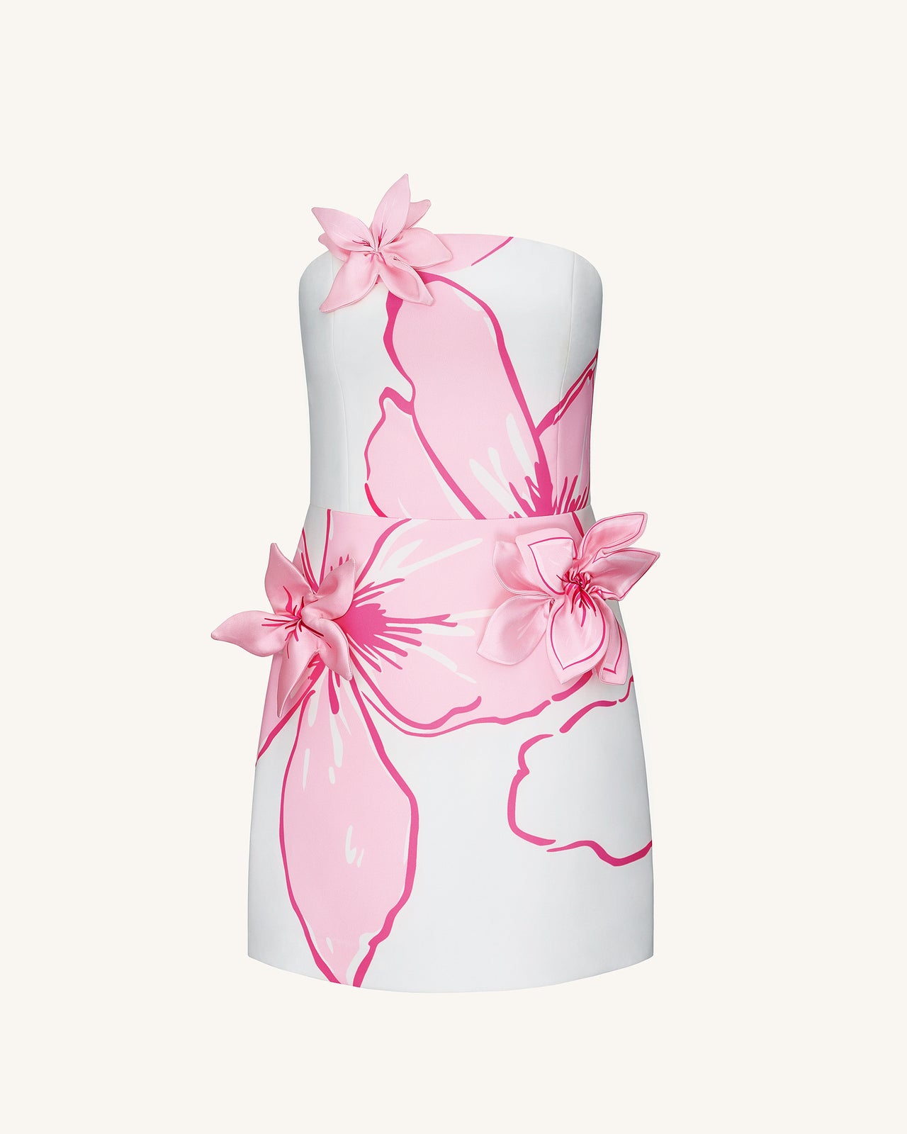 Mini Abito con Applicazioni Floreali Rosa - Bianco/Rosa
