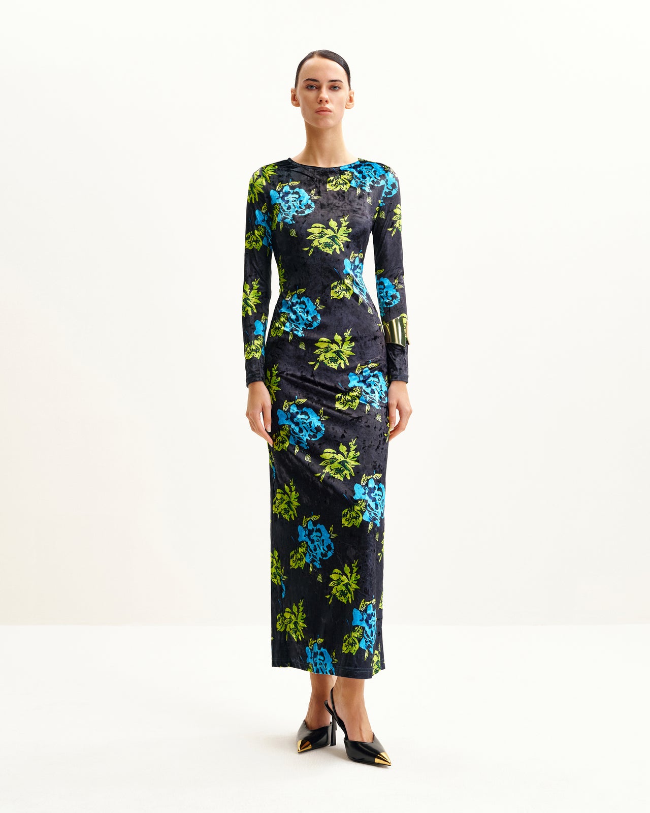 Zoe Abito Lungo a Maniche Lunghe con Fantasia Floreale - Multicolore