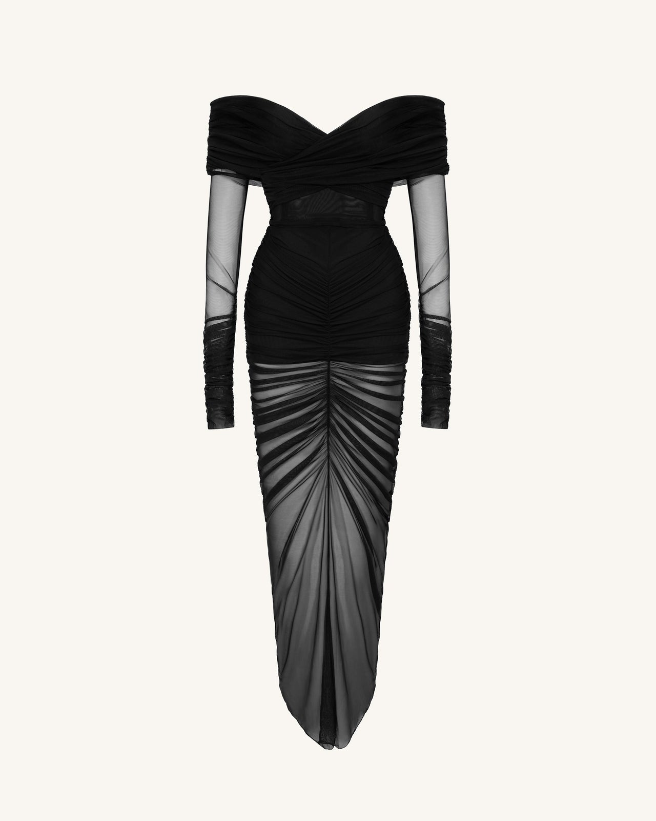 Emily Elegante Abito A Spalle Scoperte Arricciato - Nero