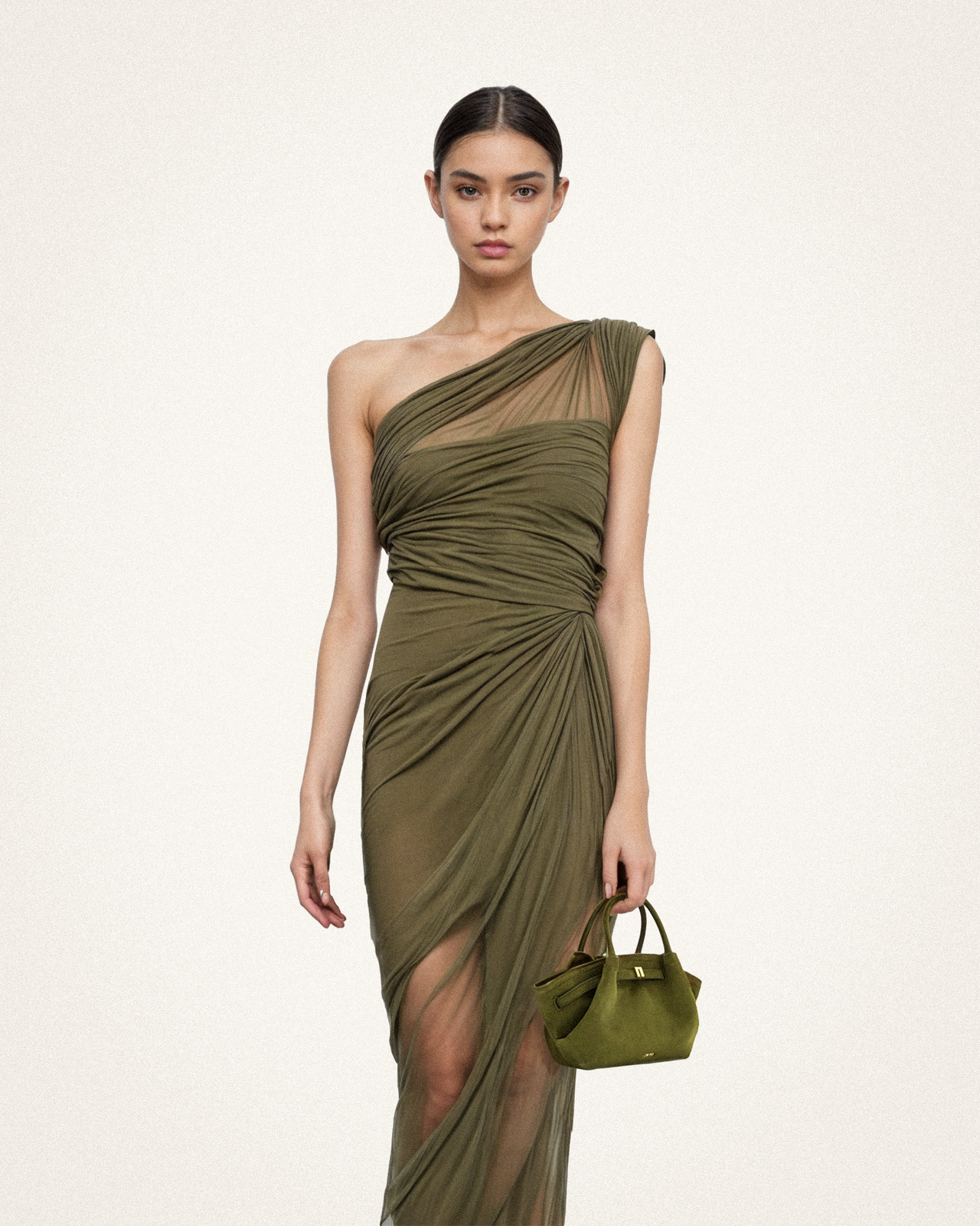 Hana Mini Borsa a Tracolla in Finta Pelle Scamosciata - Verde Oliva Scuro