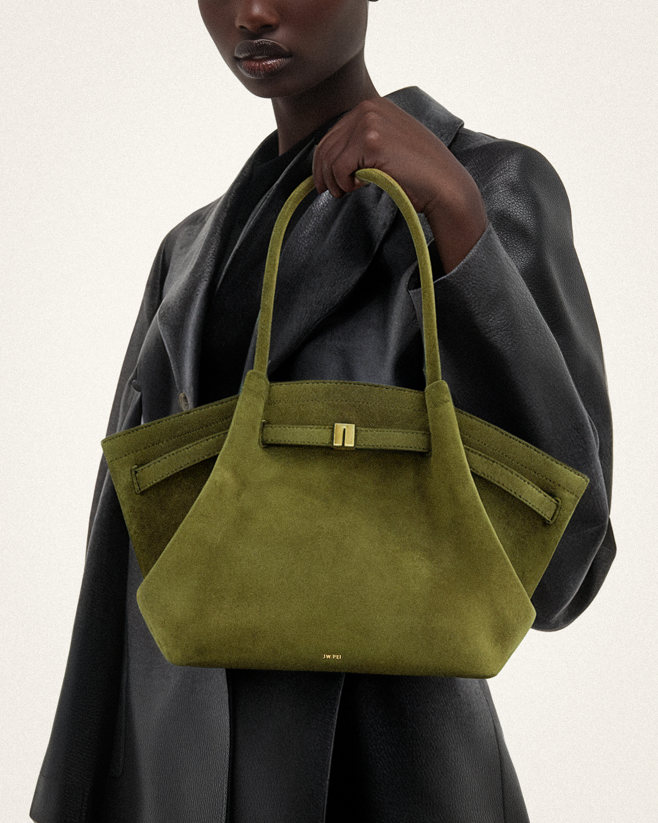 Hana Borsa Tote Media in Finta Pelle Scamosciata - Verde Oliva Scuro
