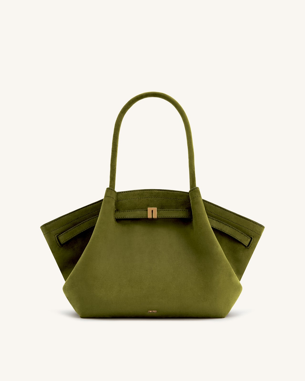 Hana Borsa Tote Media in Finta Pelle Scamosciata - Verde Oliva Scuro