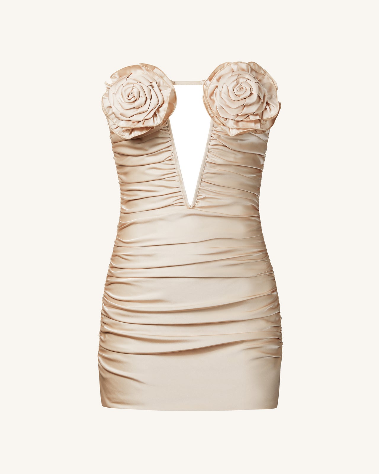 Abito Mini Tubino Arricciato con Applicazioni Floreali Bailee - Albicocca