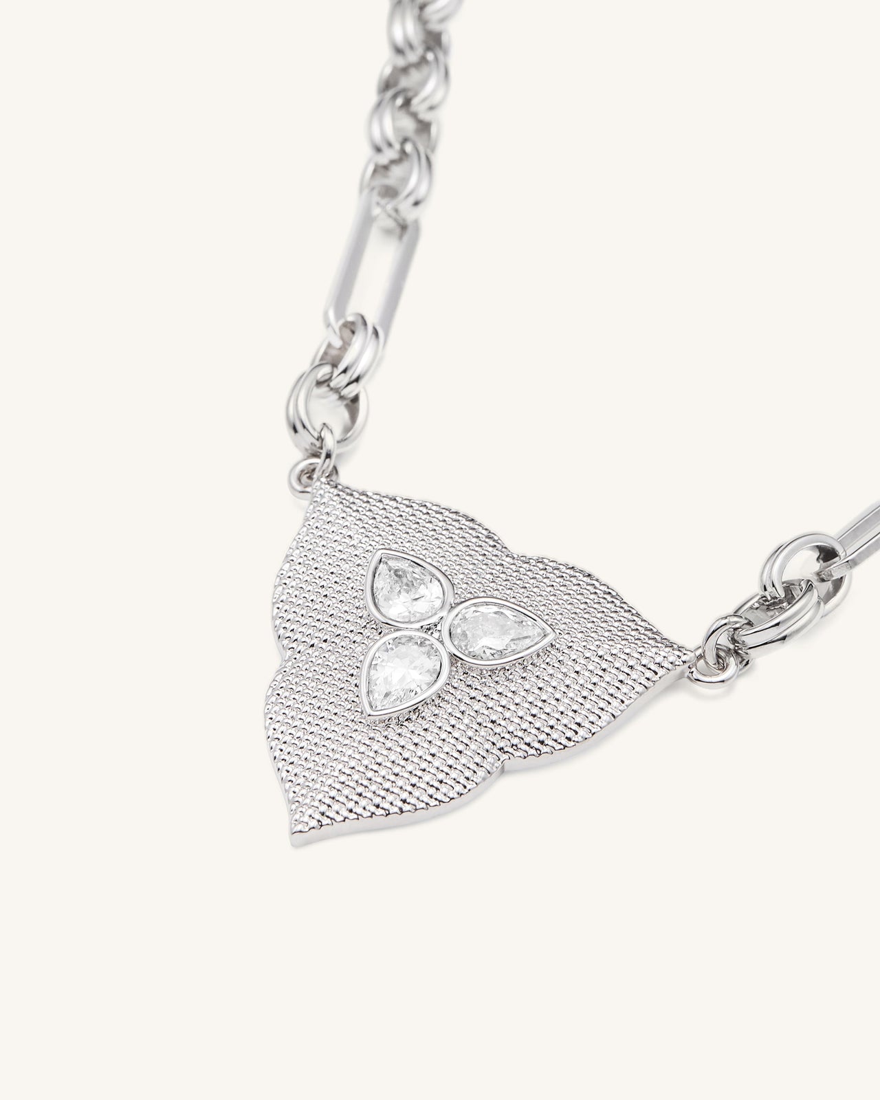 Collana Pendente Foglia - Placcato oro bianco 18 ct & Zircone Bianco