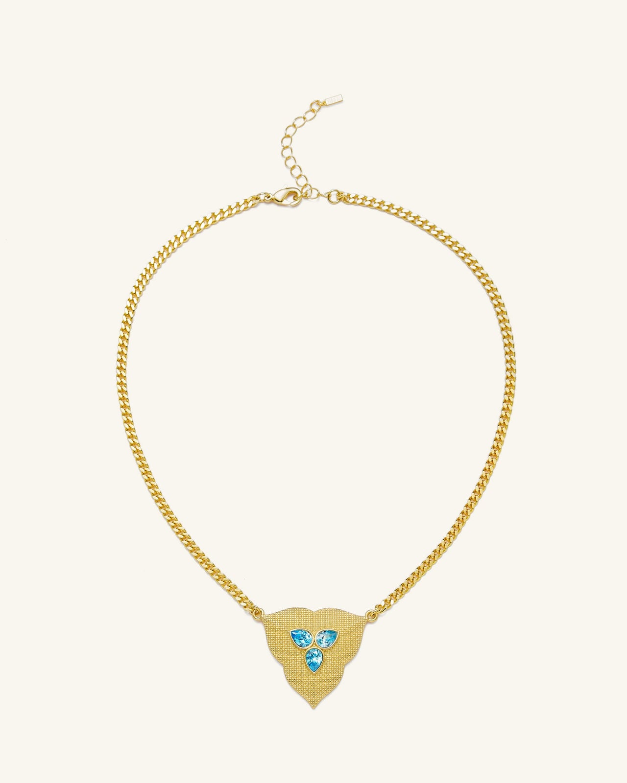 Collana Pendente Foglia - Placcato oro 18 ct & Zircone Acquamarina