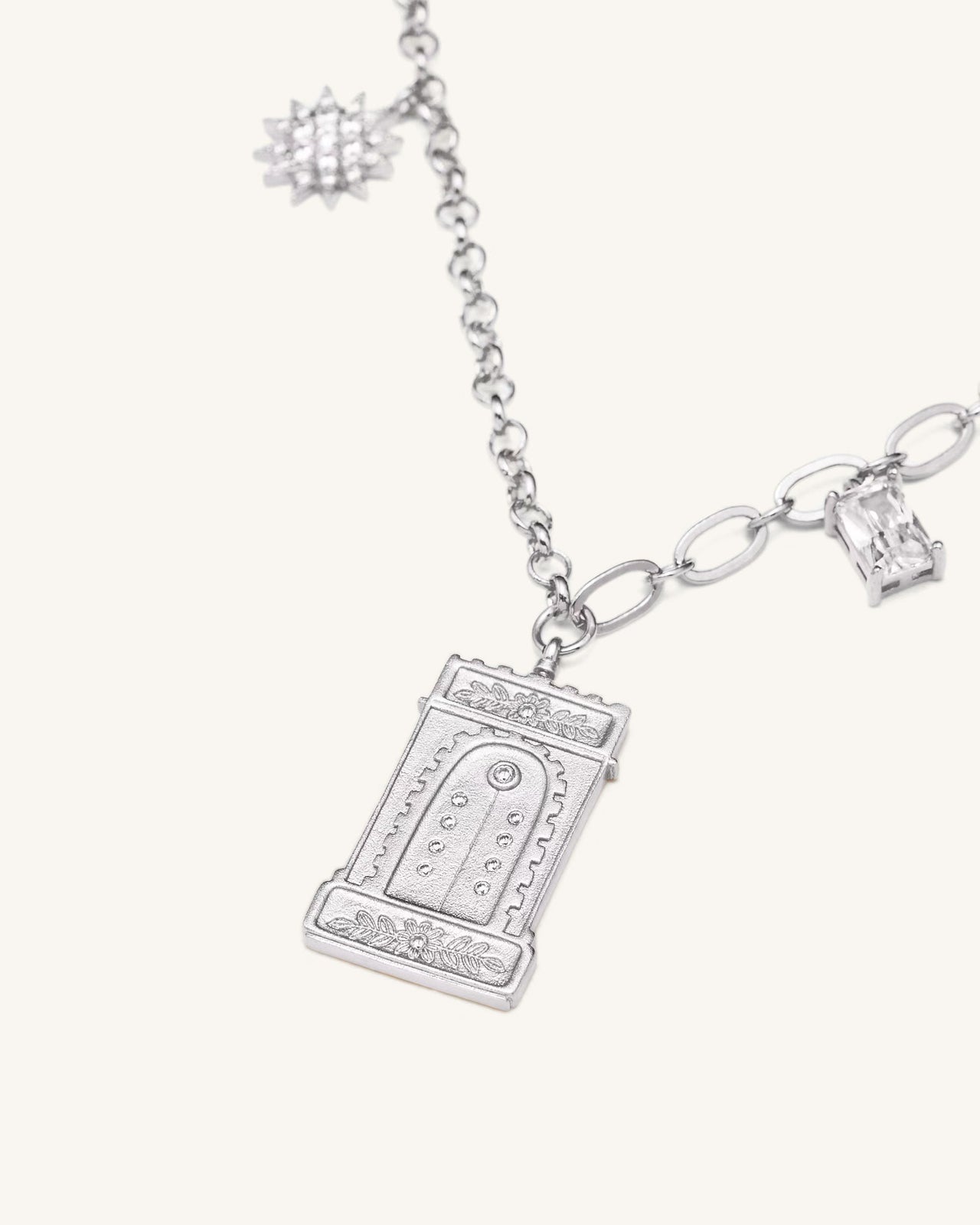 Collana Pendente Arco Romano - Placcato oro bianco 18 ct & Zircone bianco