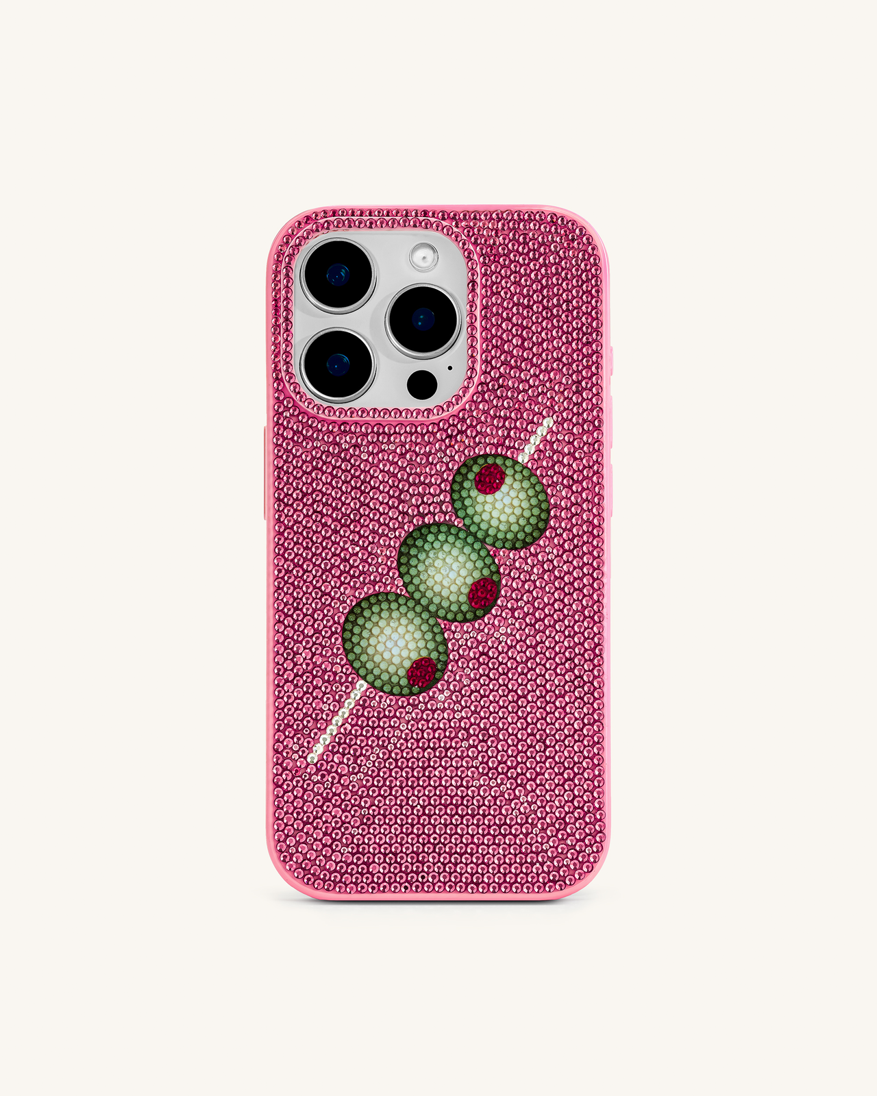 Custodia per Telefono con Strass e Spiedino di Olive – Rosa