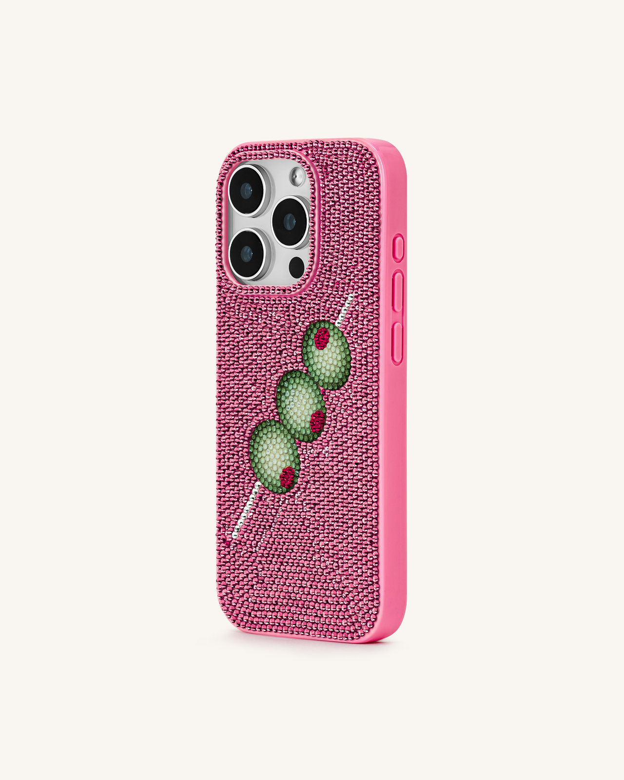 Custodia per Telefono con Strass e Spiedino di Olive – Rosa