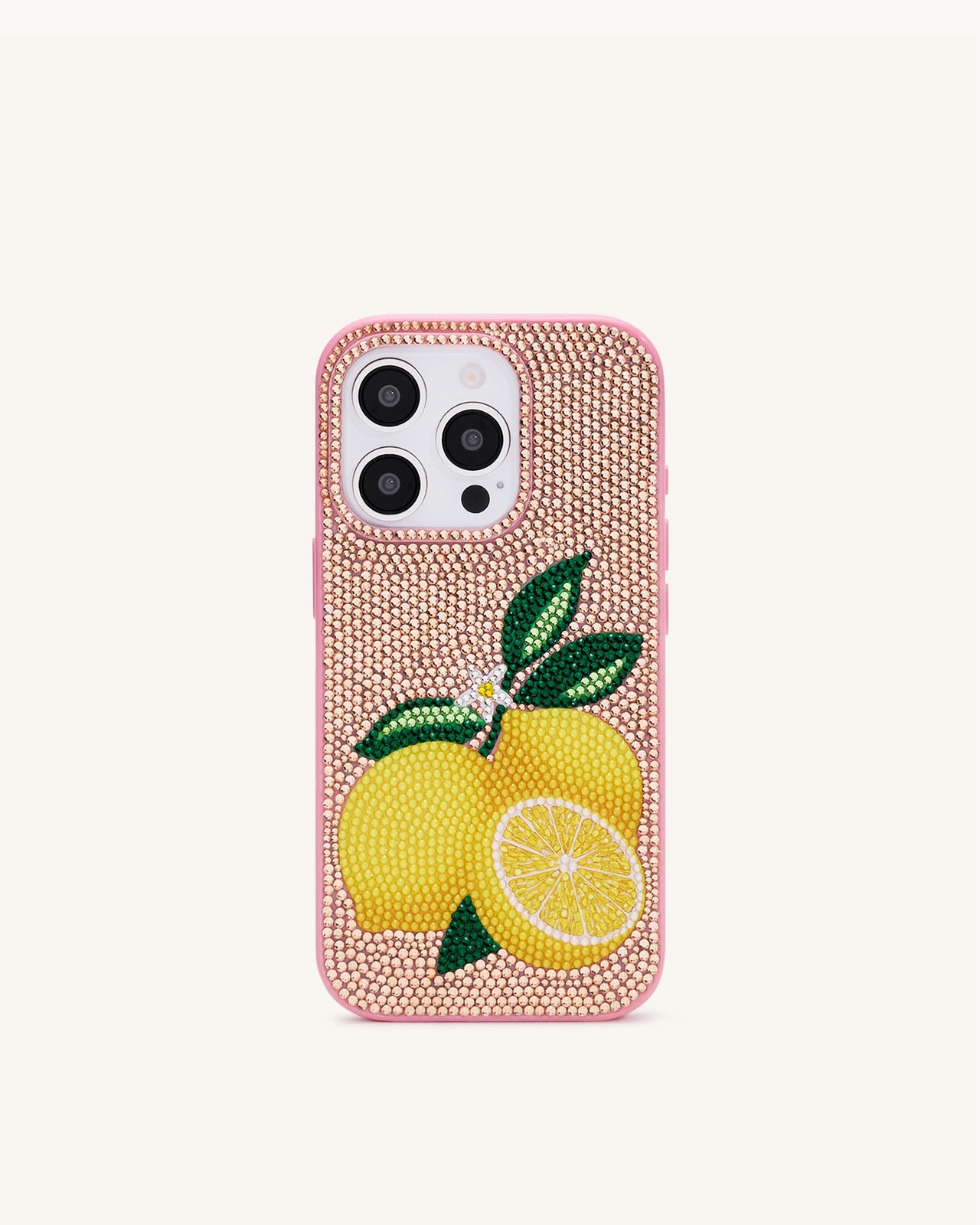 Custodia per Telefono con Cristalli Artificiali a Forma di Limone - Rosa