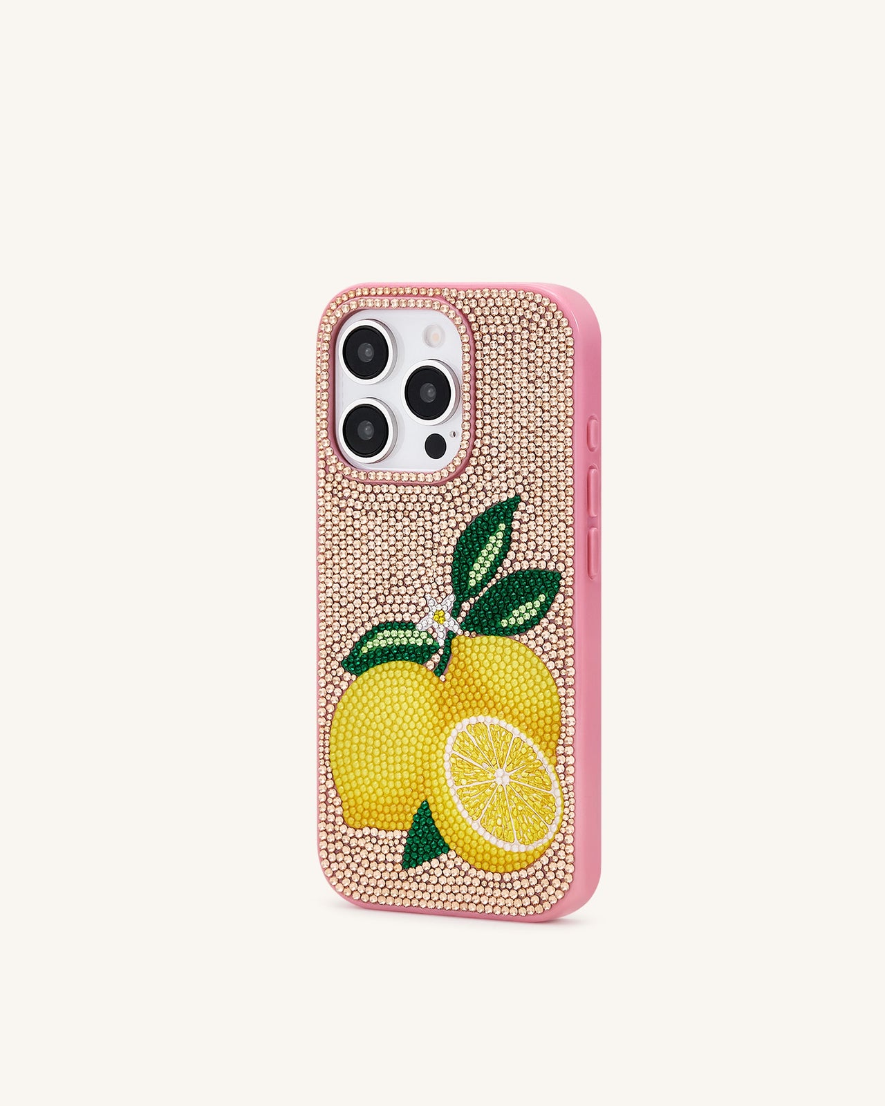 Custodia per Telefono con Cristalli Artificiali a Forma di Limone - Rosa