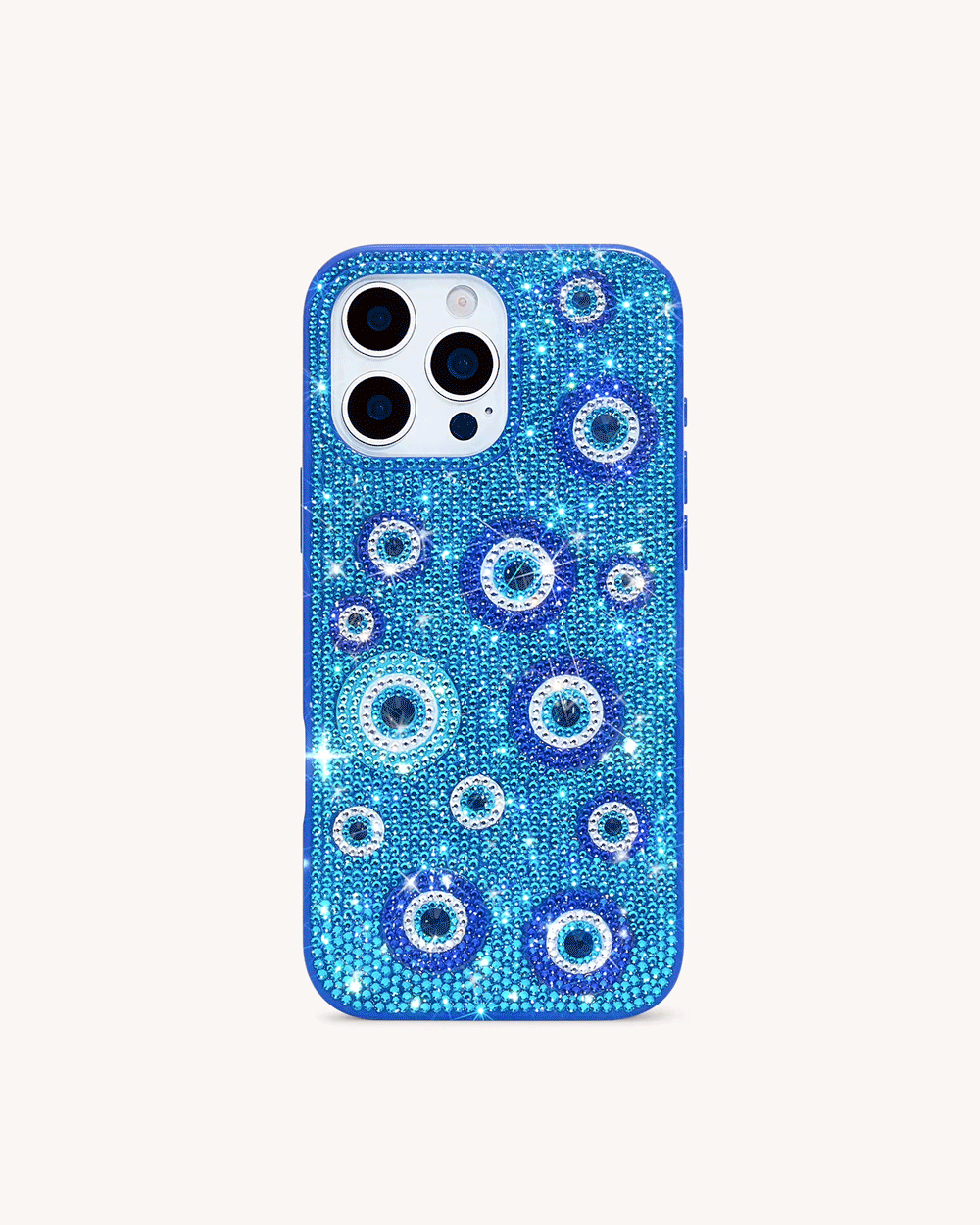 Cover per telefono con occhio turco artificiale decorato con cristalli - Blu
