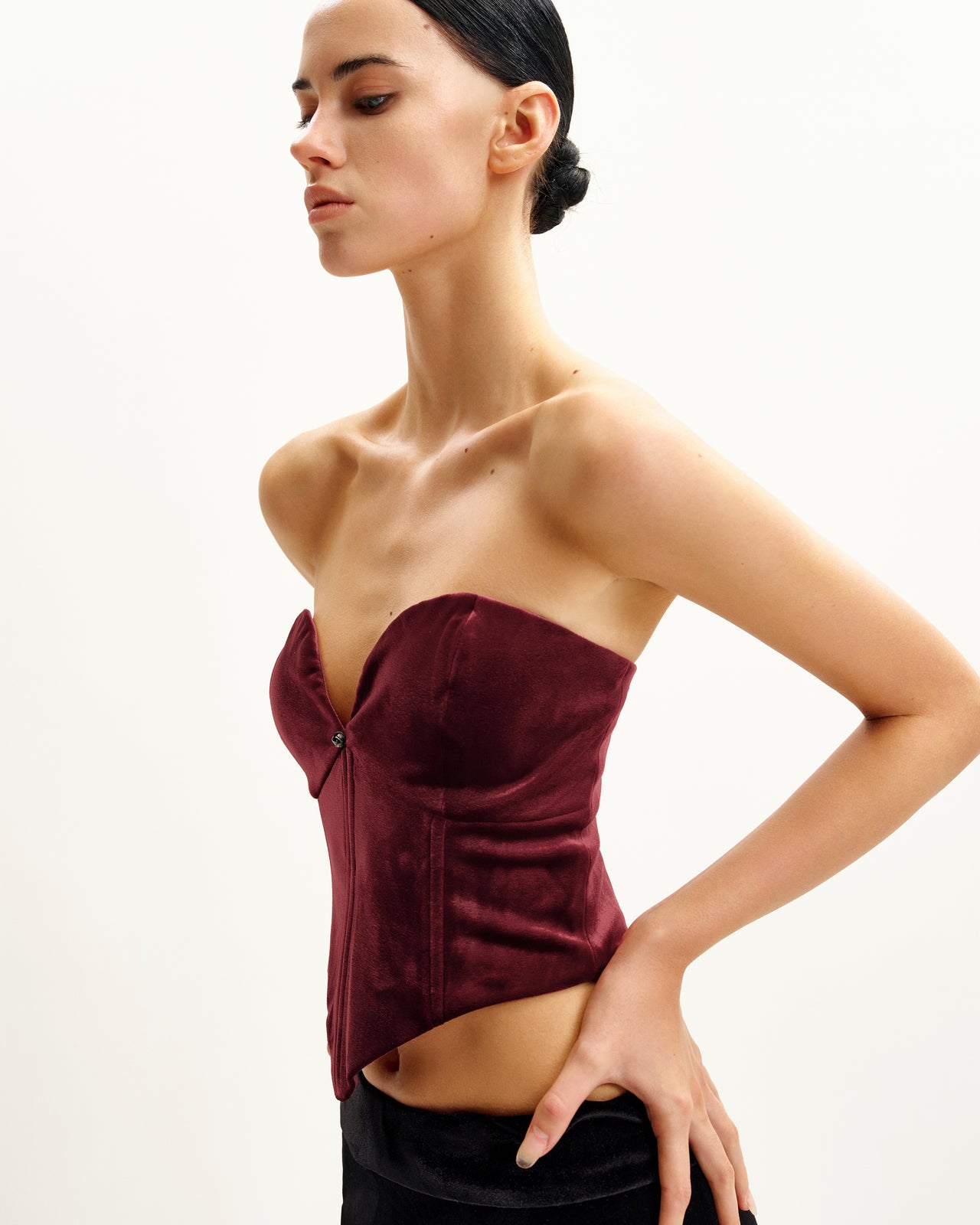 Anna Low-Cut Velvet Corset Top - Bordeaux