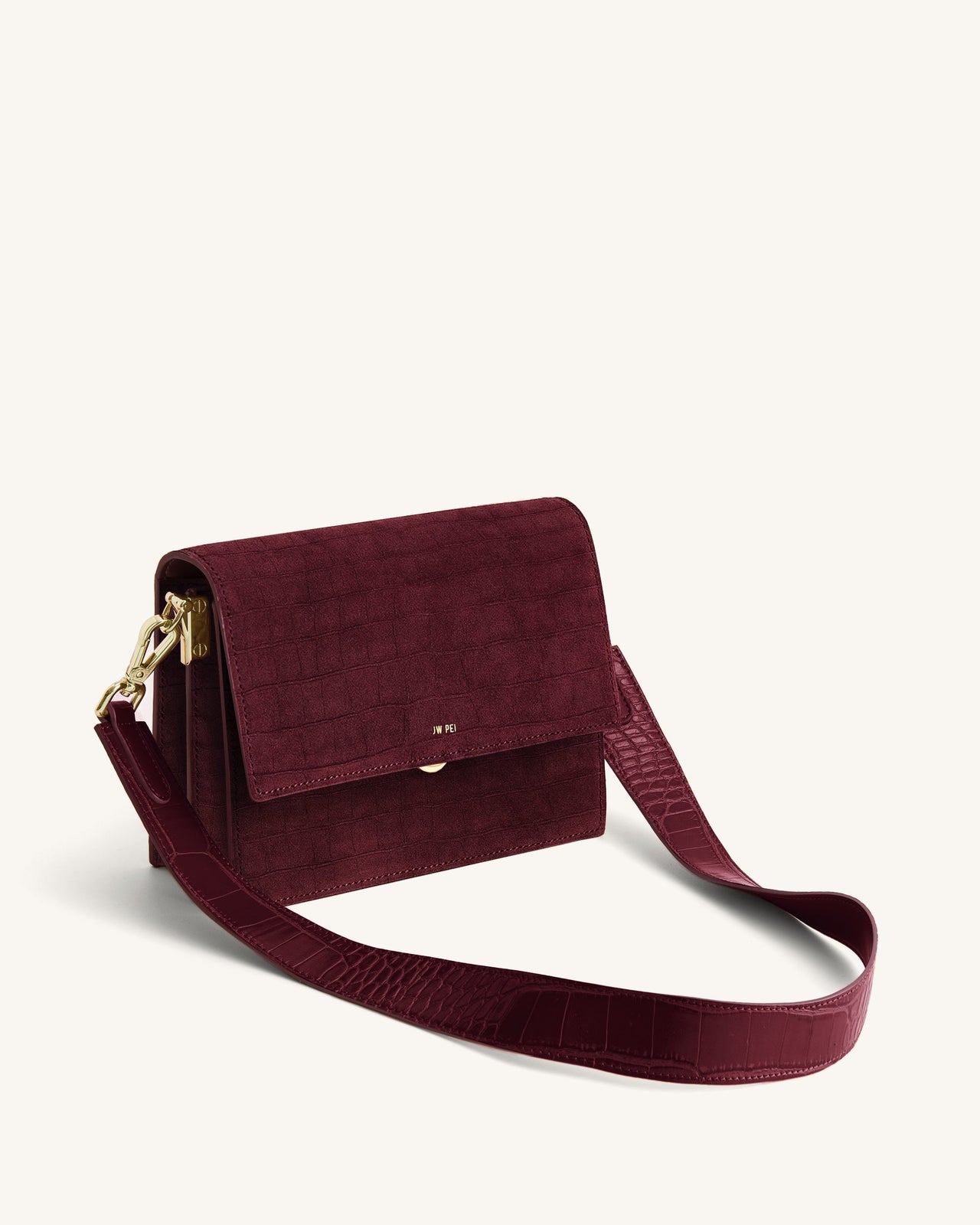 Mini tracolla con patta in finto suede goffrato cocco - Borgogna