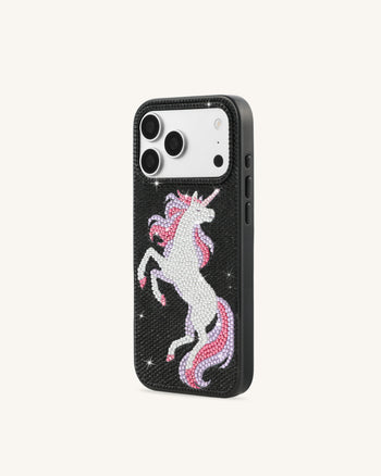 Custodia per telefono con strass unicorno - Nero