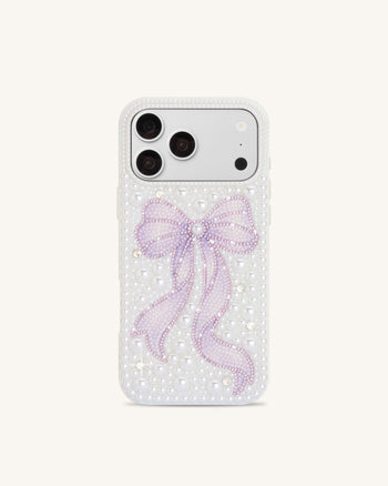 Pearl Cover per telefono con fiocco in cristallo artificiale - Bianco