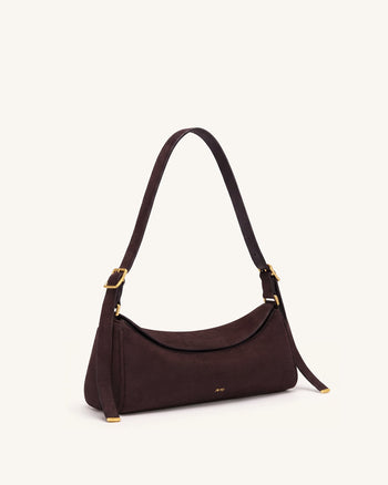 Elowen Borsa a spalla East-West in finta pelle scamosciata - Marrone scuro