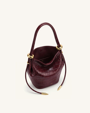 Ellie Borsa a secchiello con anello metallico decorativo - Borgogna effetto coccodrillo