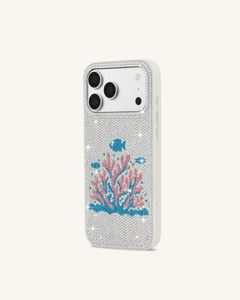 Cover per telefono in cristallo artificiale Corallo Rosa – Bianco